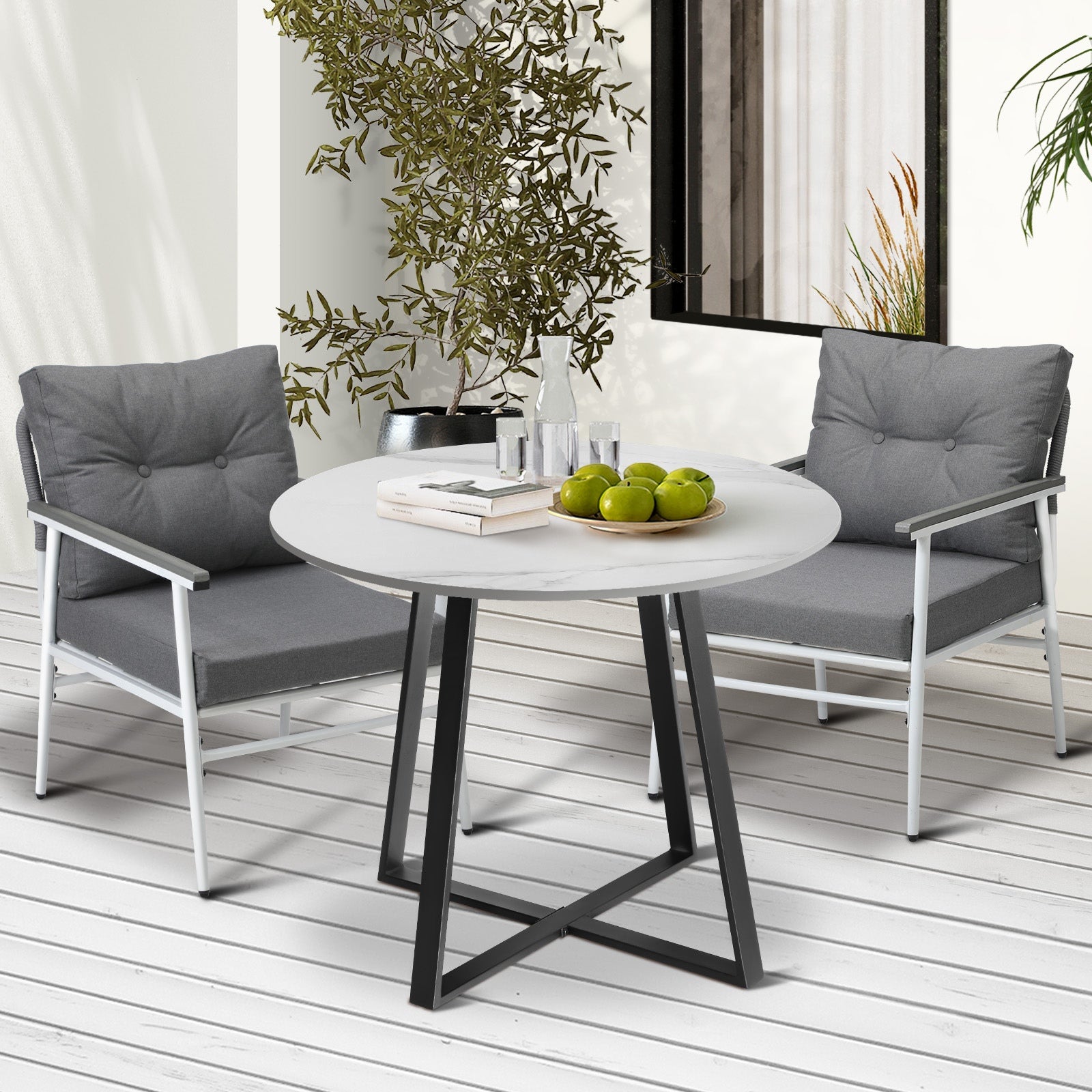 Livsip Outdoor Dining Set Patio Furniture 2 Seater Marble Table - Sunyee