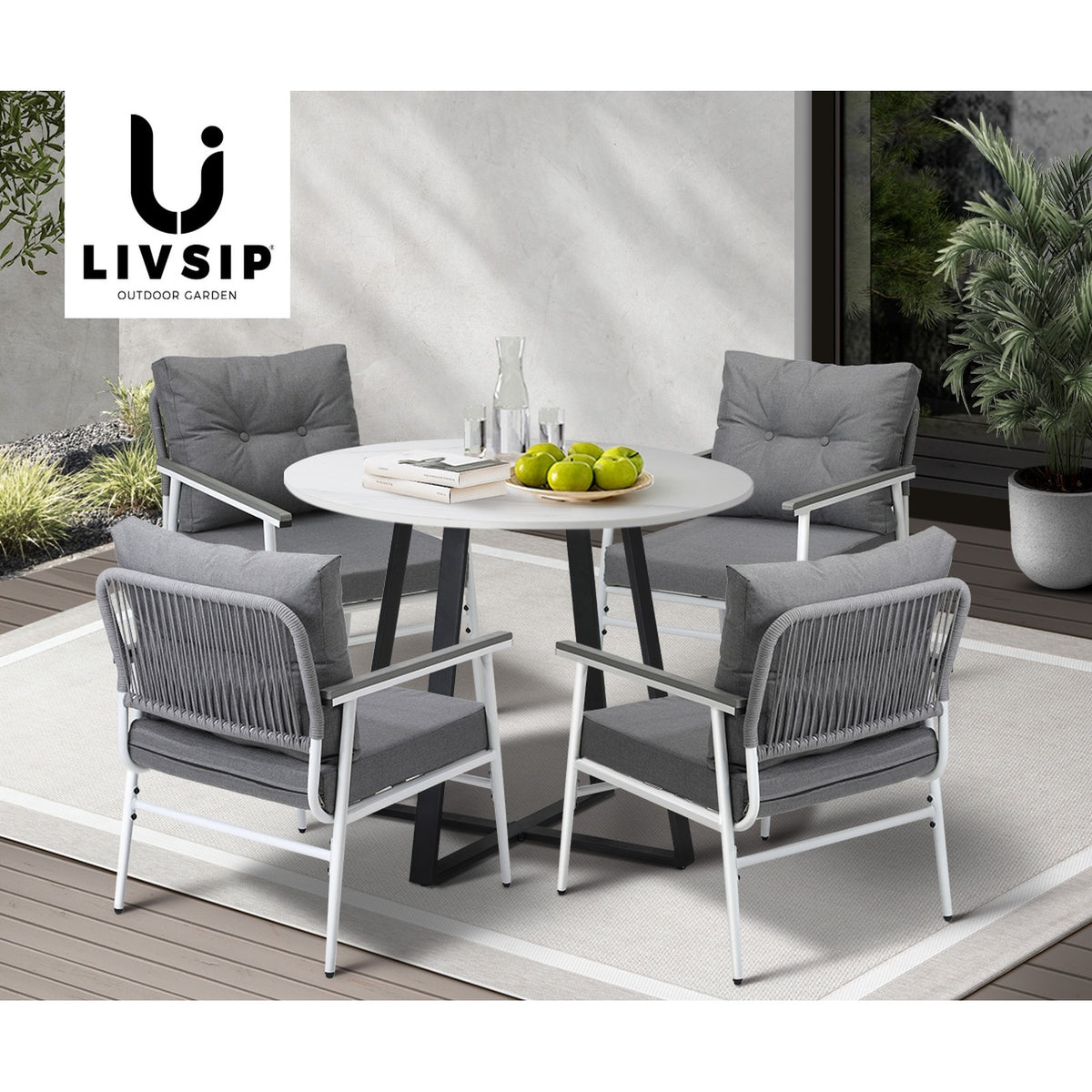 Livsip Outdoor Dining Set Patio Furniture 4 Seater Marble Table