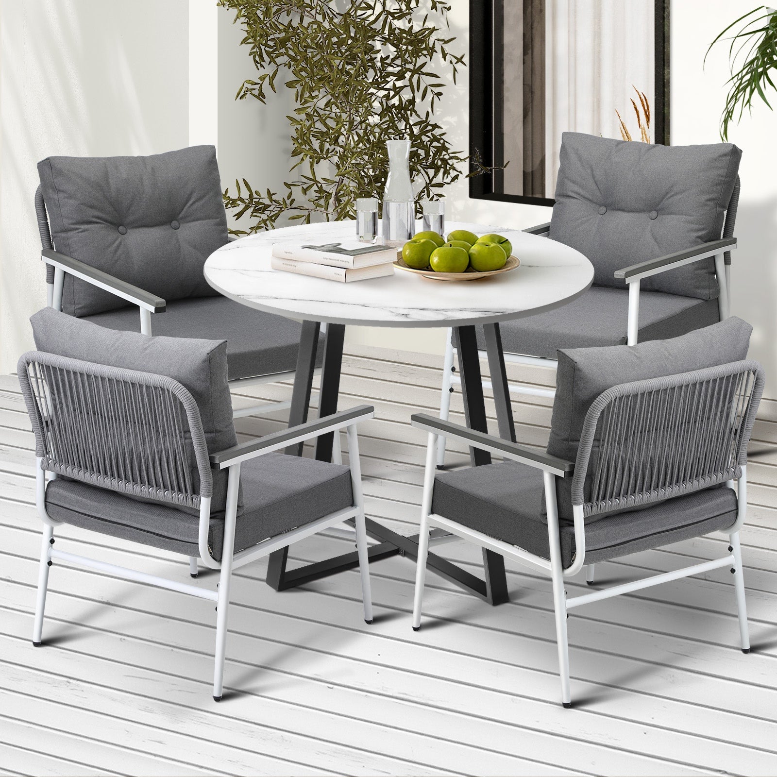 Livsip Outdoor Dining Set Patio Furniture 4 Seater Marble Table - Sunyee