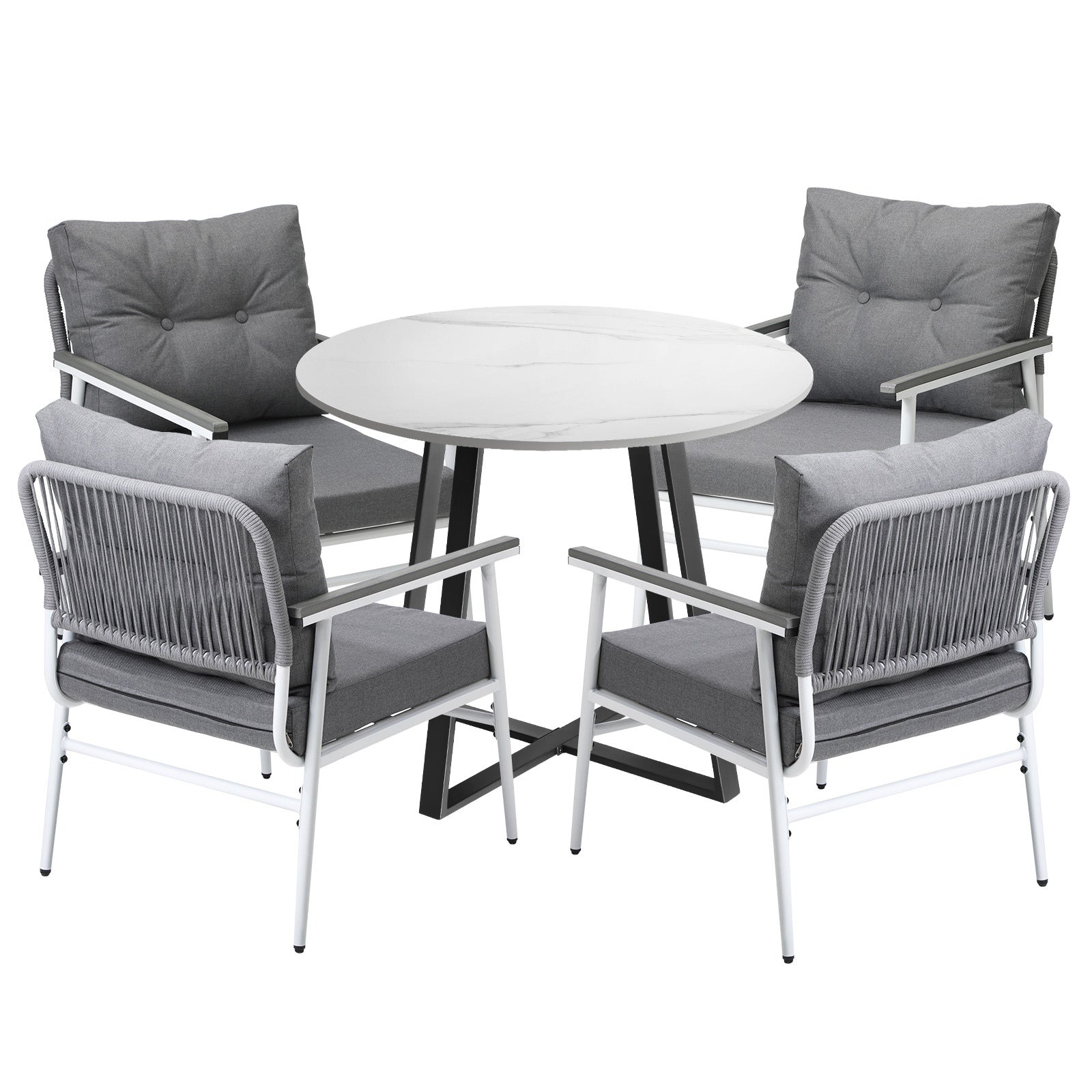 Livsip Outdoor Dining Set Patio Furniture 4 Seater Marble Table - Sunyee