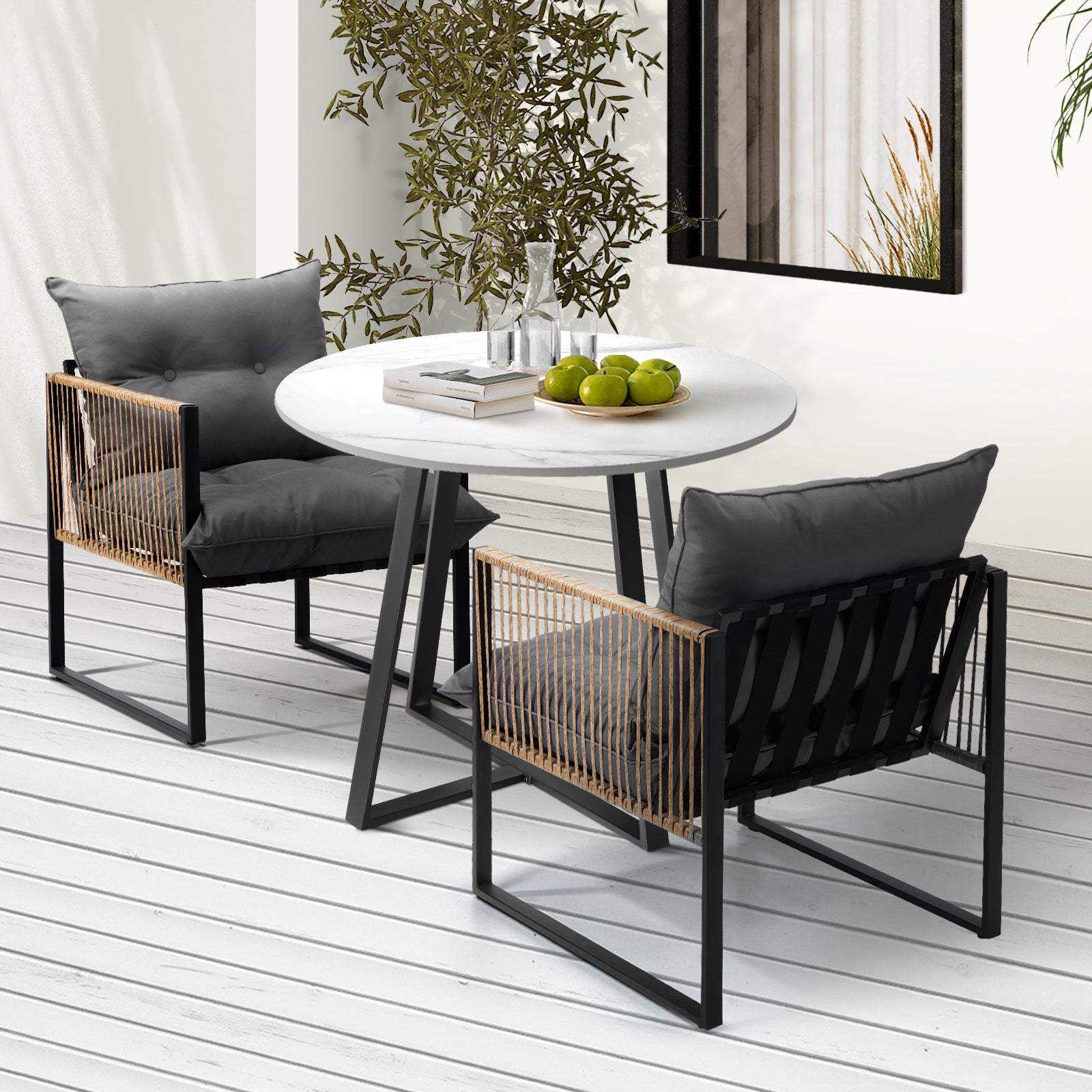 Livsip Outdoor Dining Set Furniture 2 Seater Patio Setting Sintered Stone Table - Sunyee
