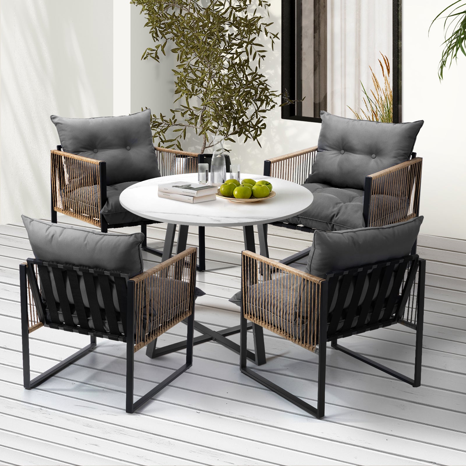 Livsip Outdoor Dining Set Furniture 4 Seater Patio Setting Sintered Stone Table - Sunyee