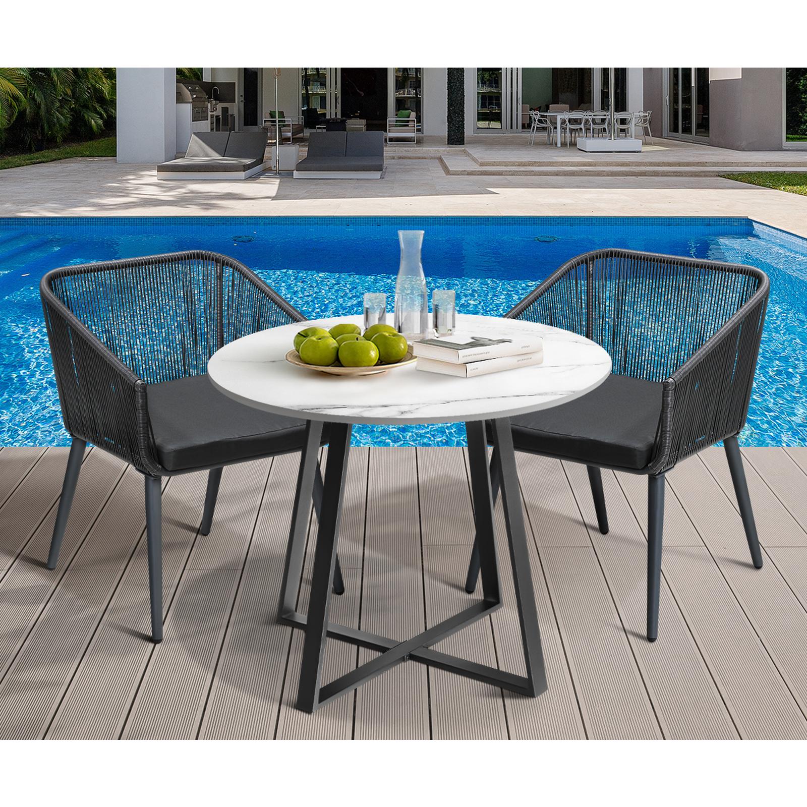 Livsip 3x Outdoor Dining Setting Sintered Stone Table Patio Furniture Bistro Set - Sunyee