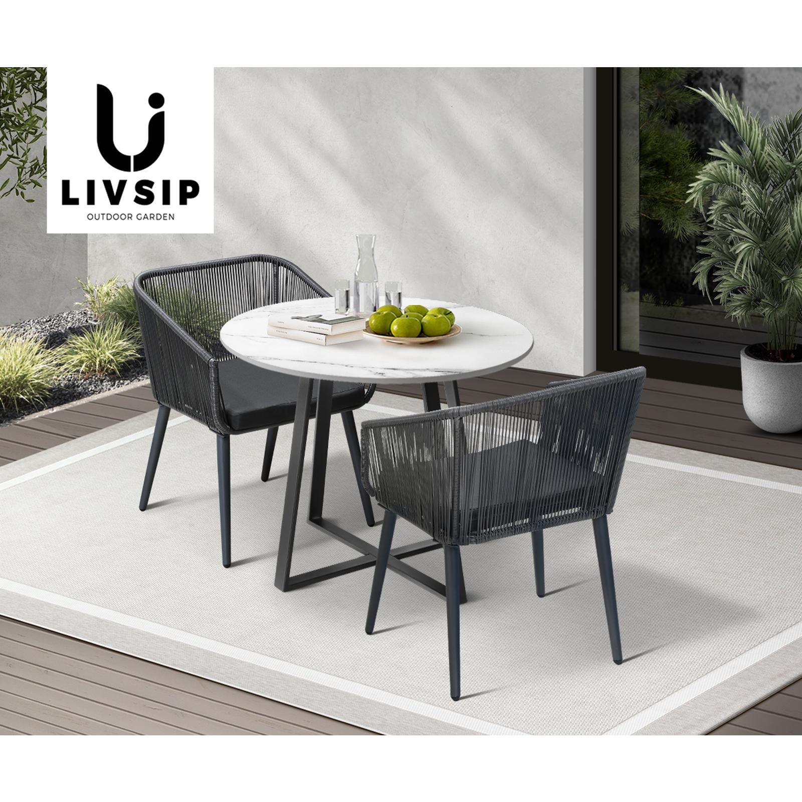 Livsip 3x Outdoor Dining Setting Sintered Stone Table Patio Furniture Bistro Set - Sunyee