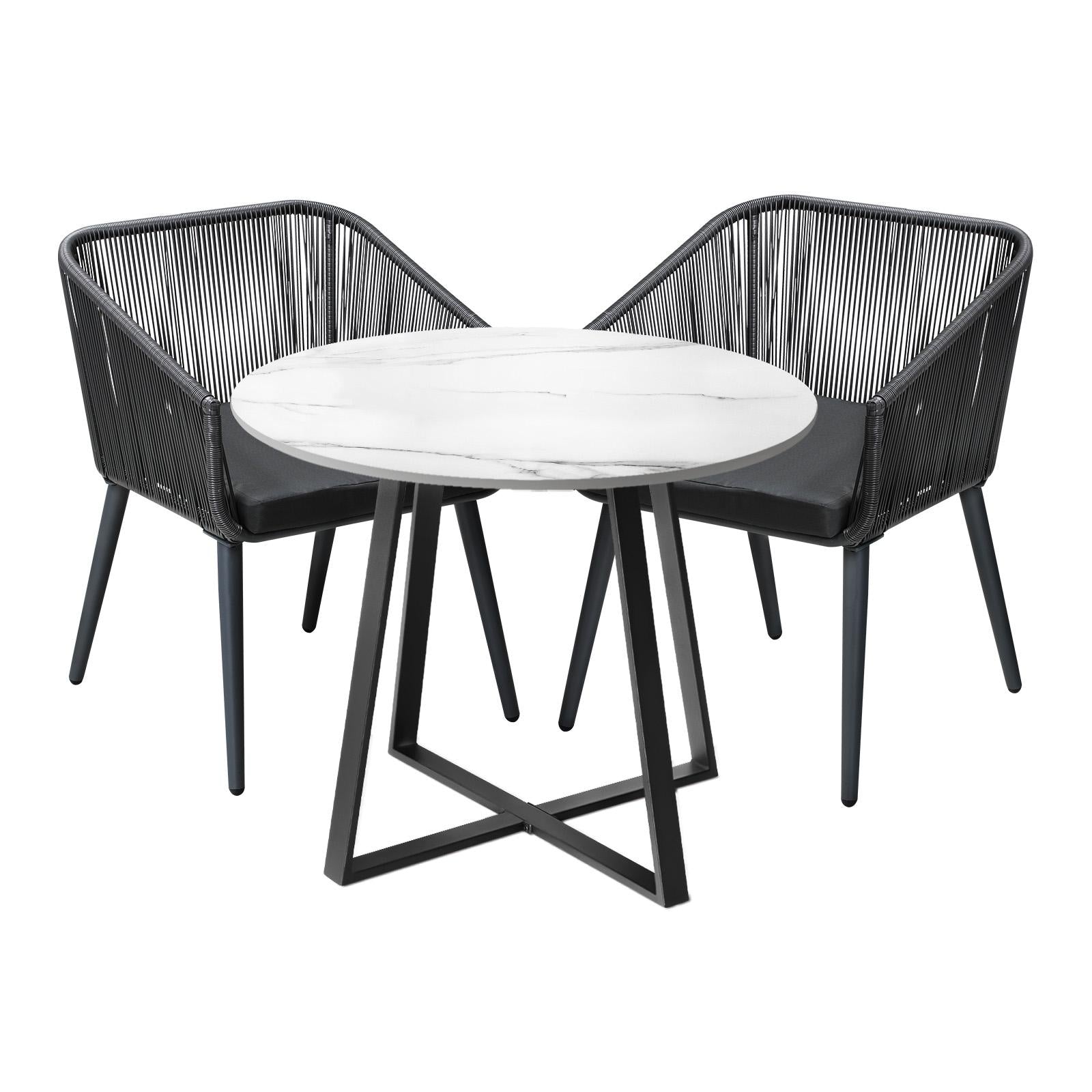 Livsip 3x Outdoor Dining Setting Sintered Stone Table Patio Furniture Bistro Set - Sunyee