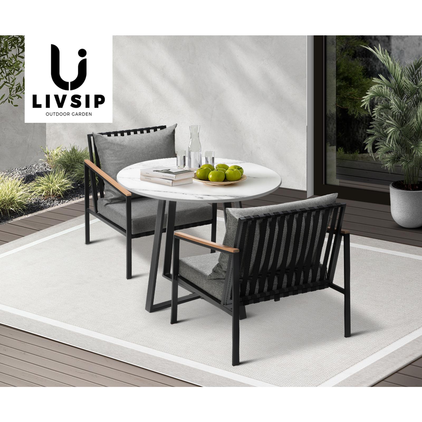 Livsip 3PCS Outdoor Dining Setting Table Sofa Chairs Patio Furniture Bistro Set - Sunyee