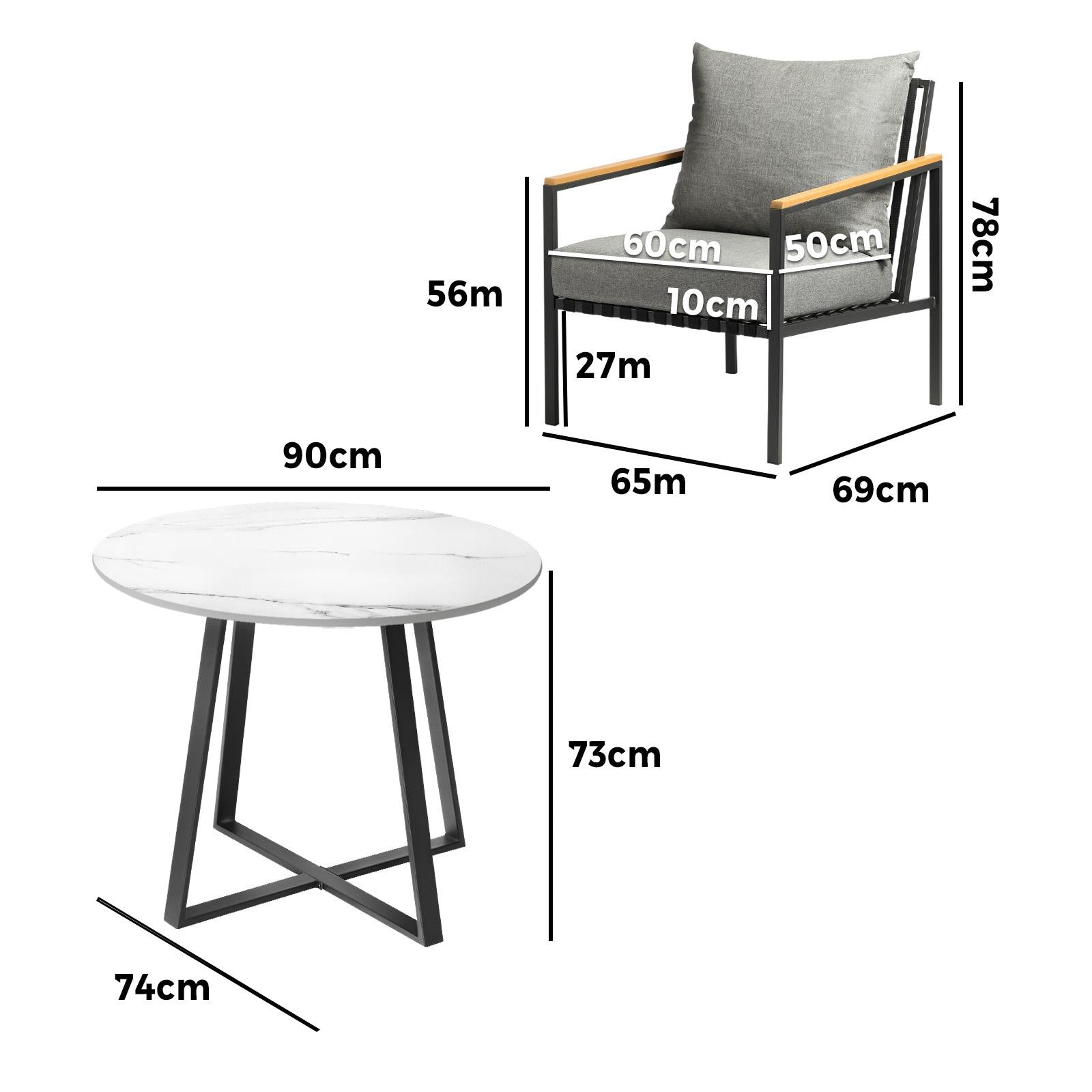 Livsip 3PCS Outdoor Dining Setting Table Sofa Chairs Patio Furniture Bistro Set - Sunyee