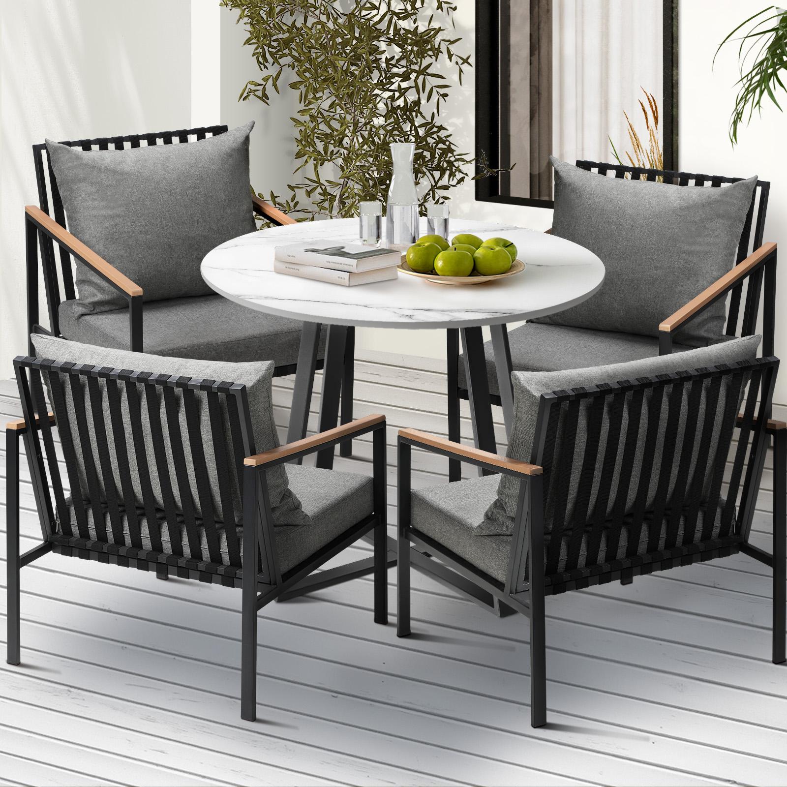 Livsip 5PCS Outdoor Dining Setting Table Sofa Chairs Patio Furniture Bistro Set - Sunyee