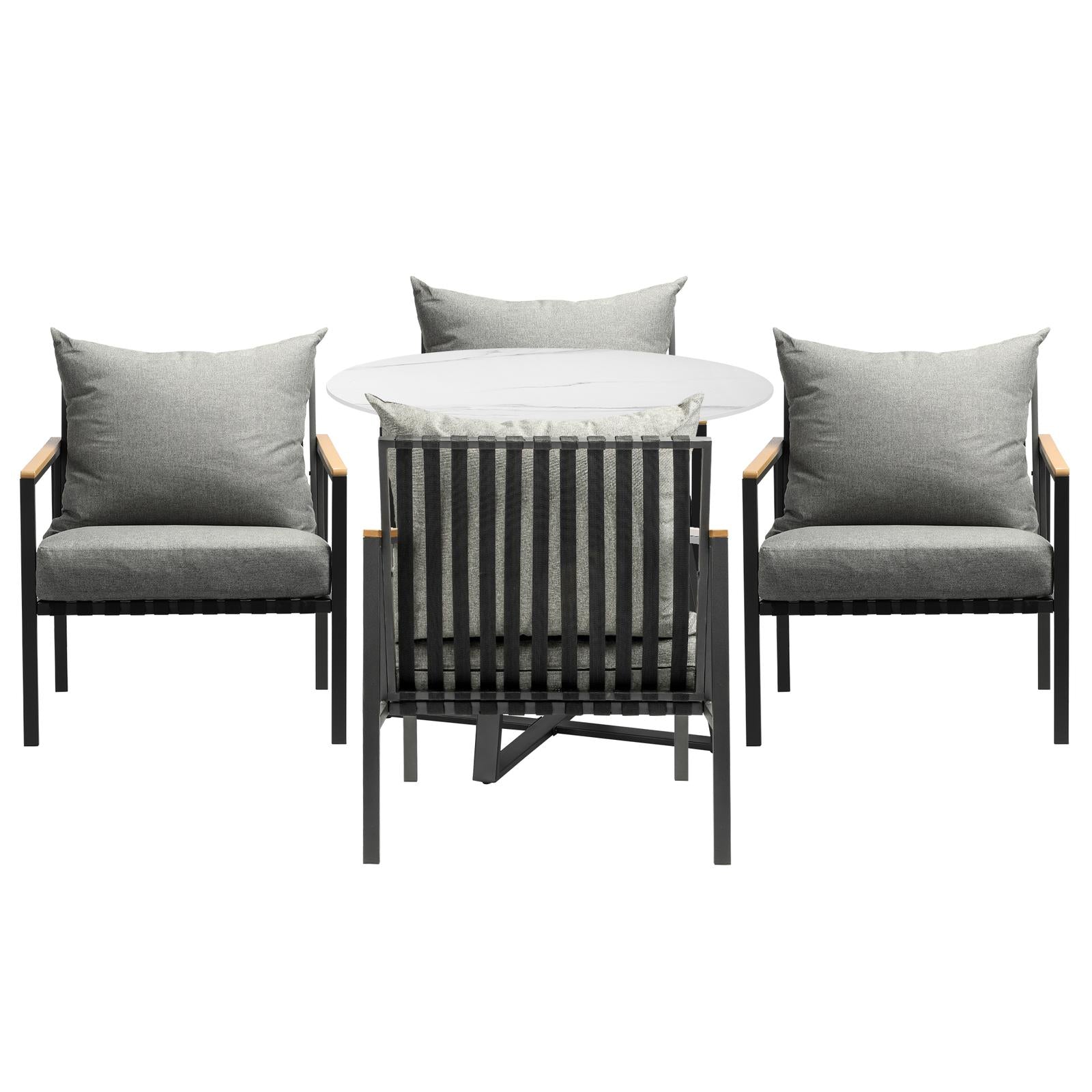 Livsip 5PCS Outdoor Dining Setting Table Sofa Chairs Patio Furniture Bistro Set - Sunyee