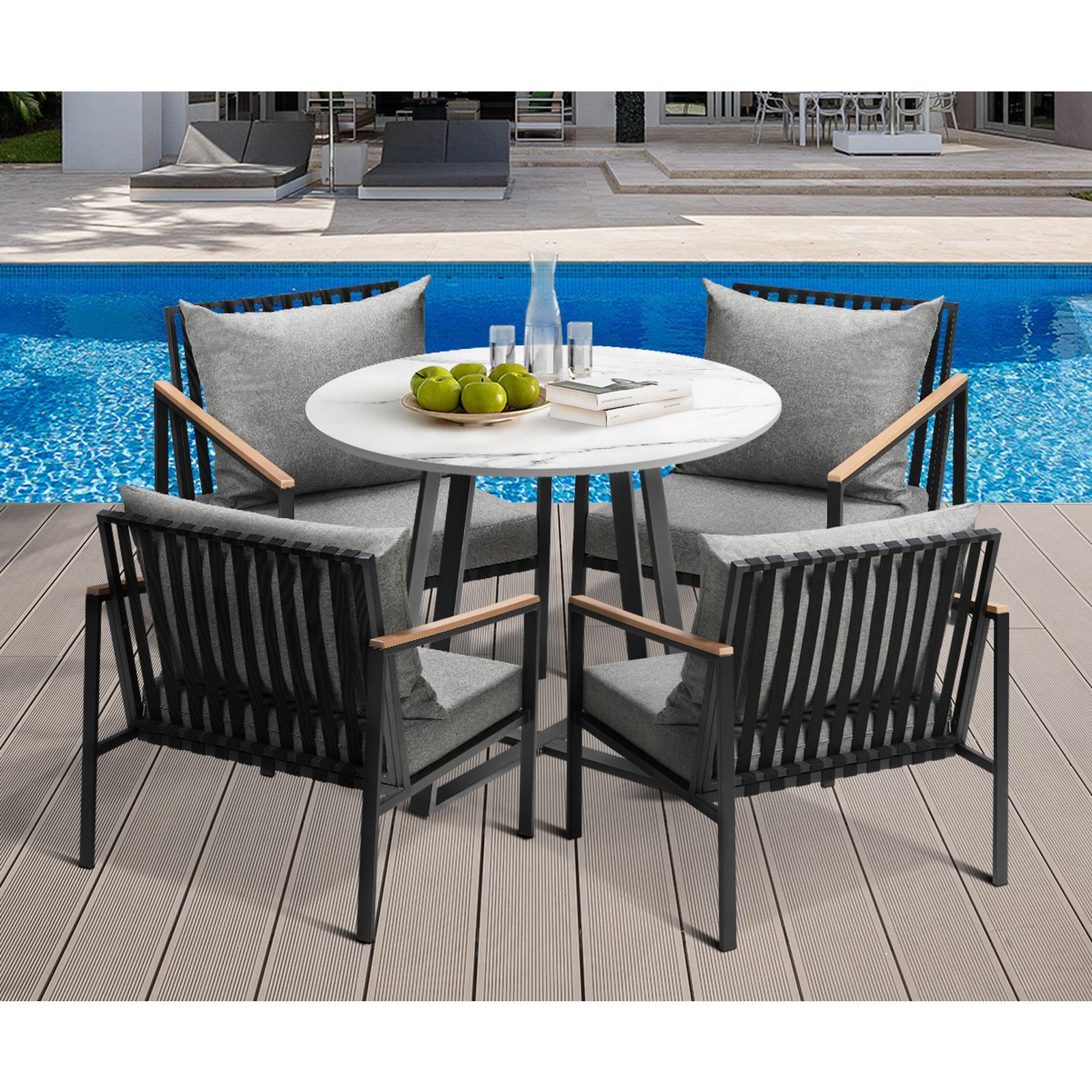 Livsip 5PCS Outdoor Dining Setting Table Sofa Chairs Patio Furniture Bistro Set - Sunyee