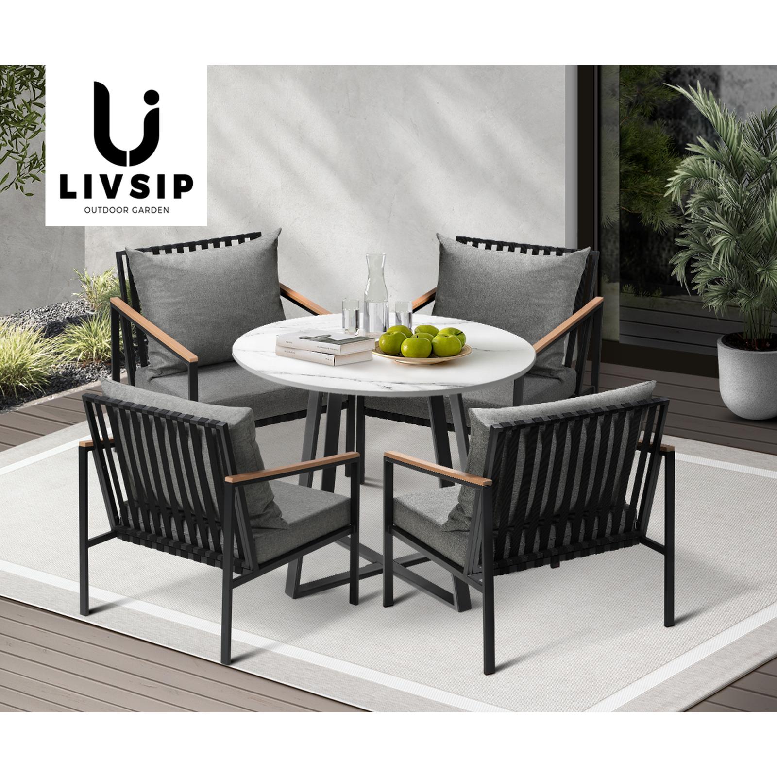Livsip 5PCS Outdoor Dining Setting Table Sofa Chairs Patio Furniture Bistro Set - Sunyee