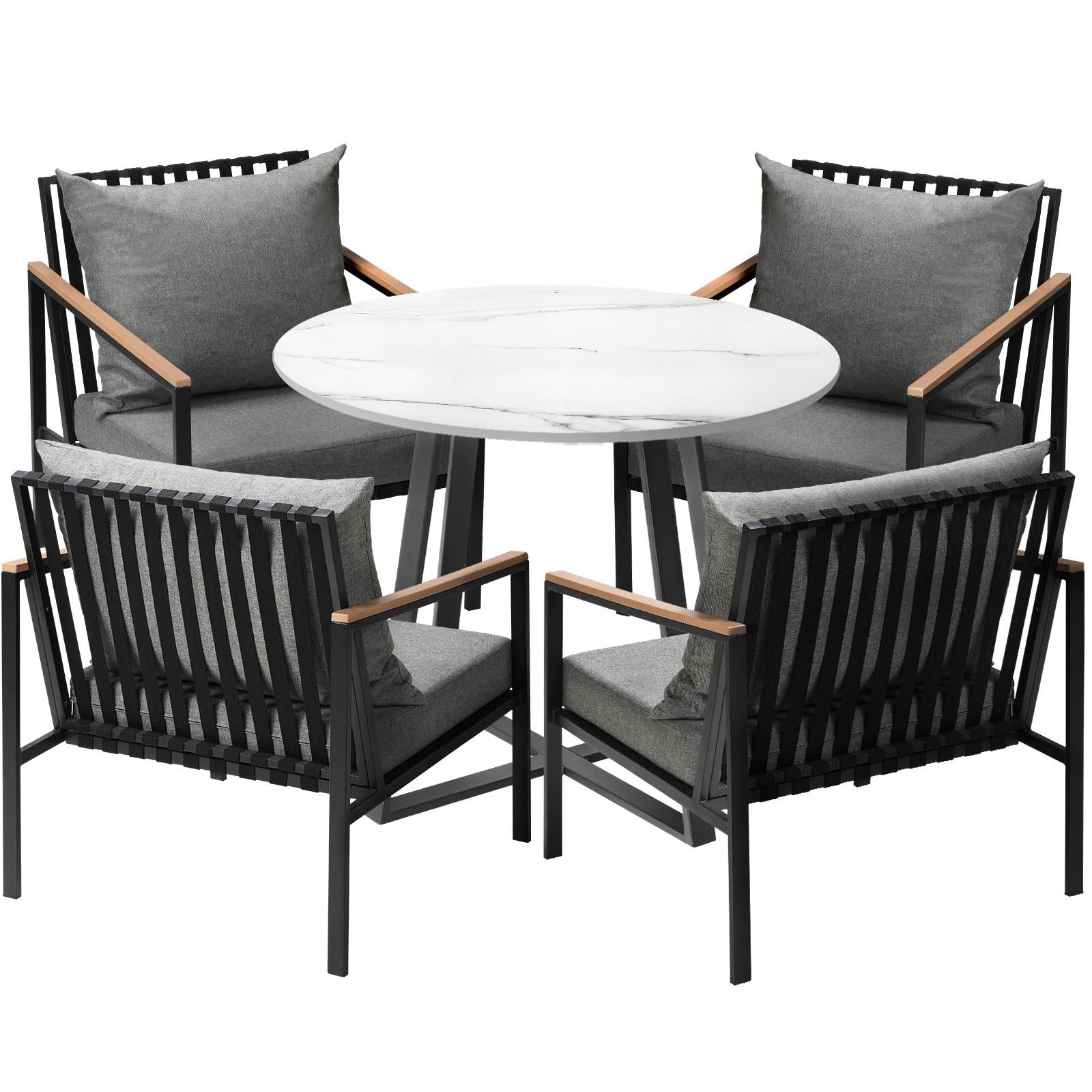 Livsip 5PCS Outdoor Dining Setting Table Sofa Chairs Patio Furniture Bistro Set - Sunyee