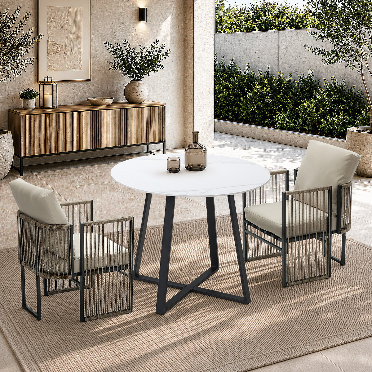 Livsip 3 Pieces Outdoor Dining Set Chair and Table Rope Garden Furniture