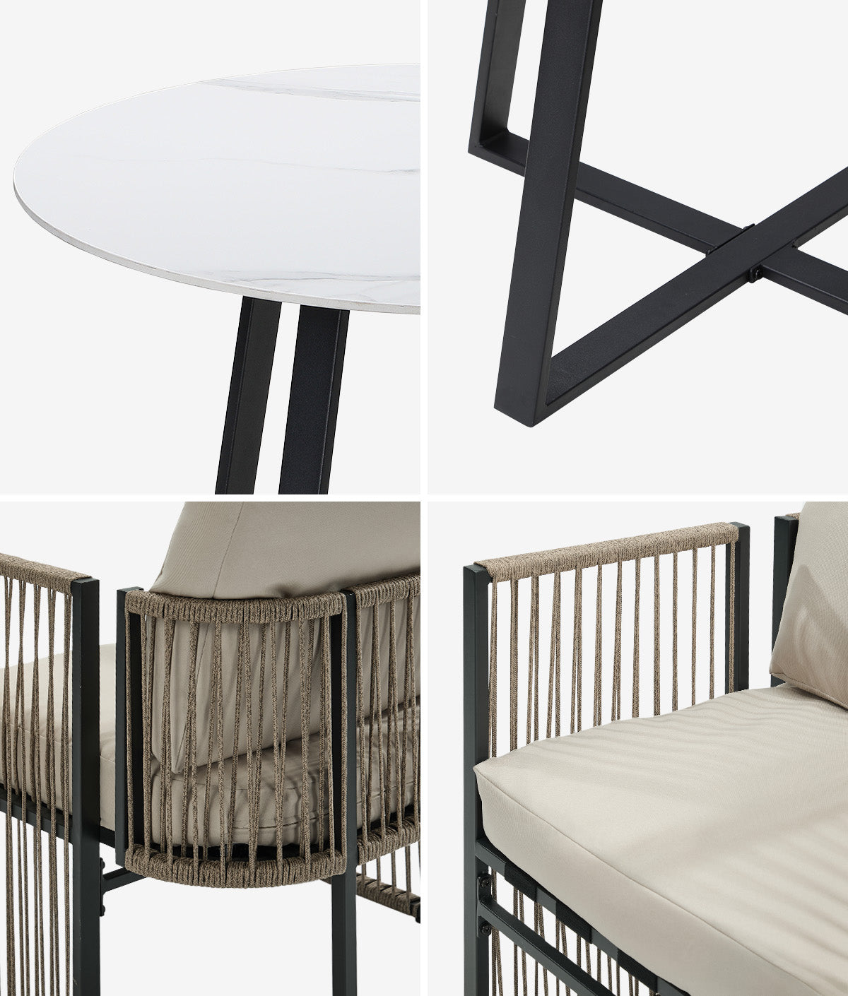 Livsip 3 Pieces Outdoor Dining Set Chair and Table Rope Garden Furniture