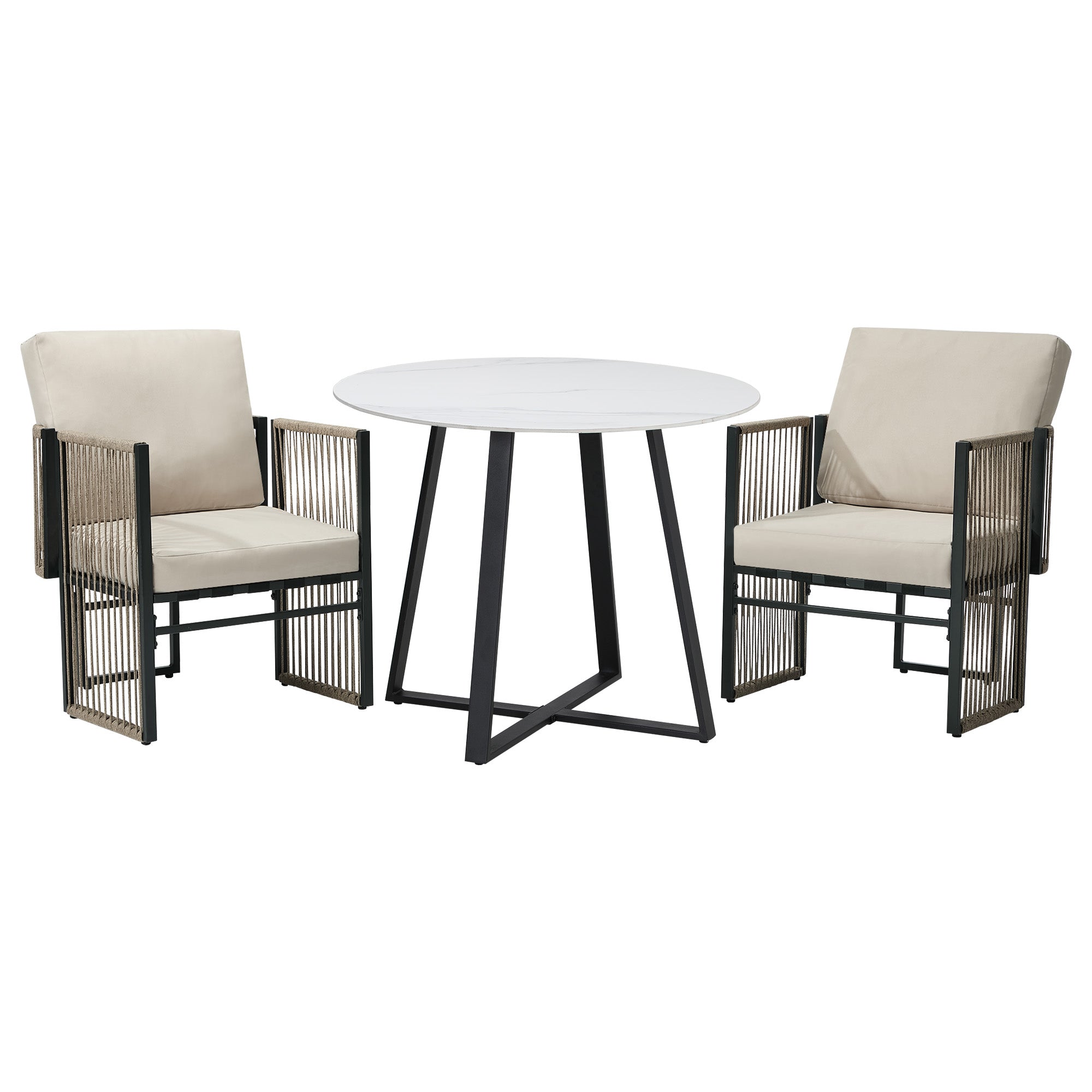 Livsip 3 Pieces Outdoor Dining Set Chair and Table Rope Garden Furniture