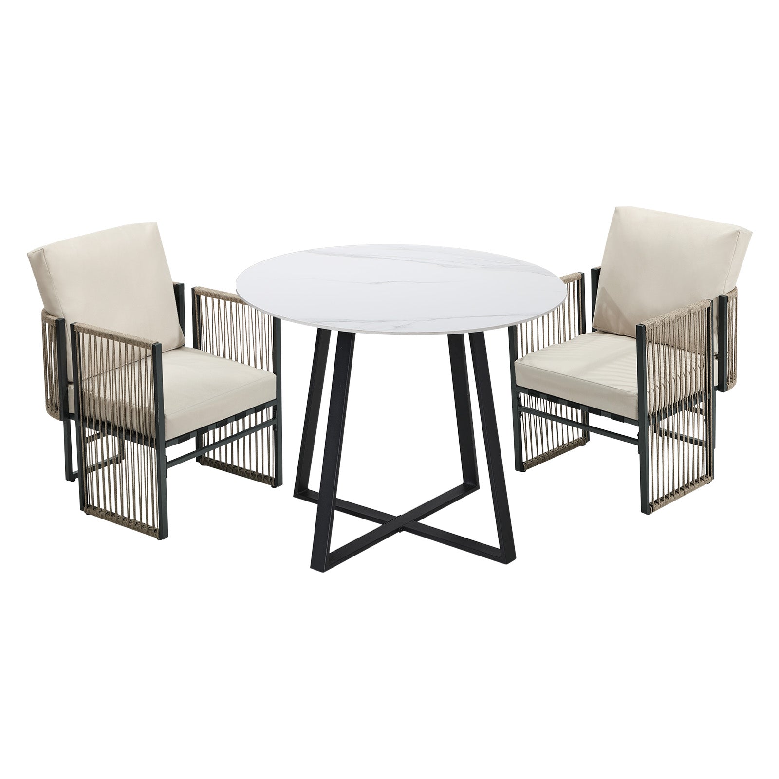 Livsip 3 Pieces Outdoor Dining Set Chair and Table Rope Garden Furniture