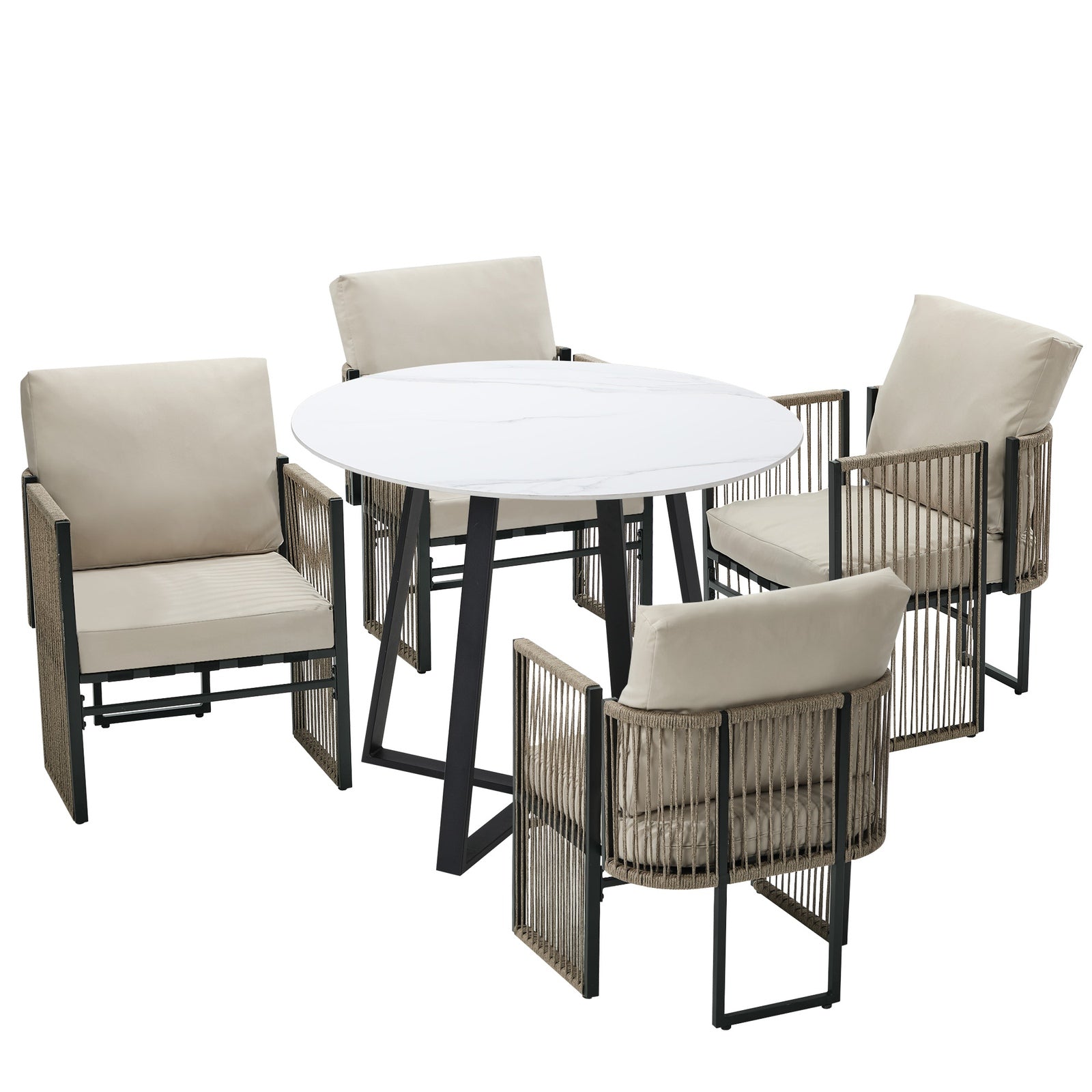 Livsip 5 Pieces Outdoor Dining Set Chair and Table Rope Garden Furniture