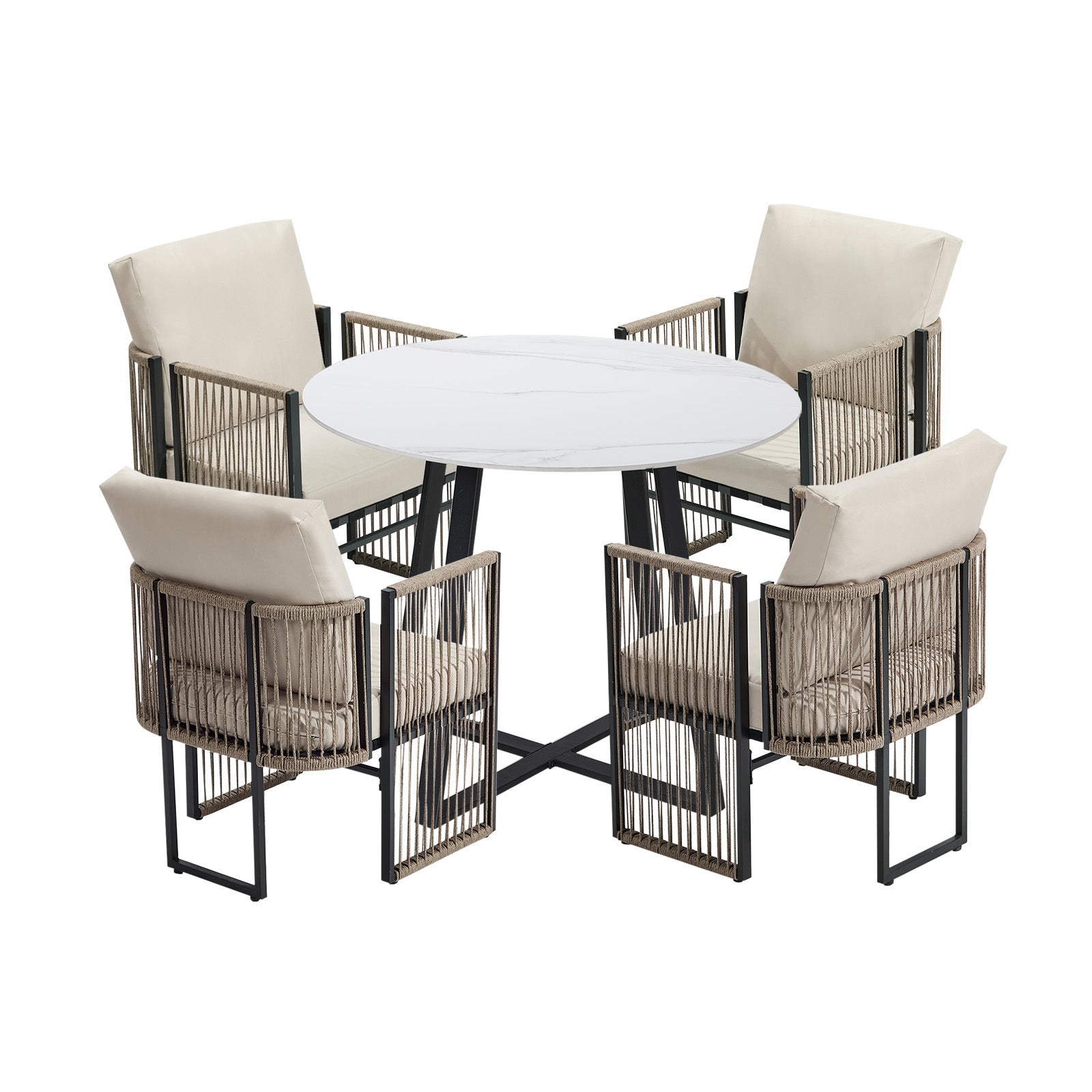 Livsip 5 Pieces Outdoor Dining Set Chair and Table Rope Garden Furniture