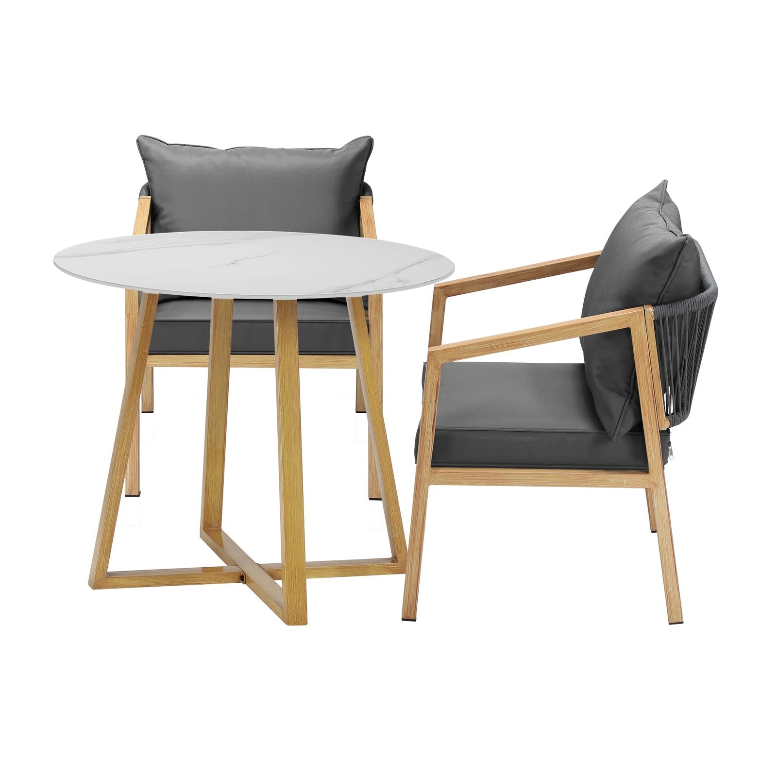 Livsip 3PCS Outdoor Dining Setting 90cm Table Lounge Chairs Patio Furniture Set - Sunyee