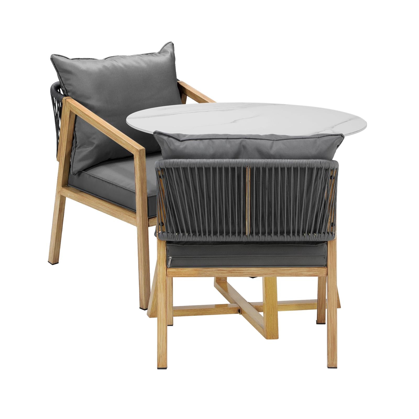 Livsip 3PCS Outdoor Dining Setting 90cm Table Lounge Chairs Patio Furniture Set - Sunyee