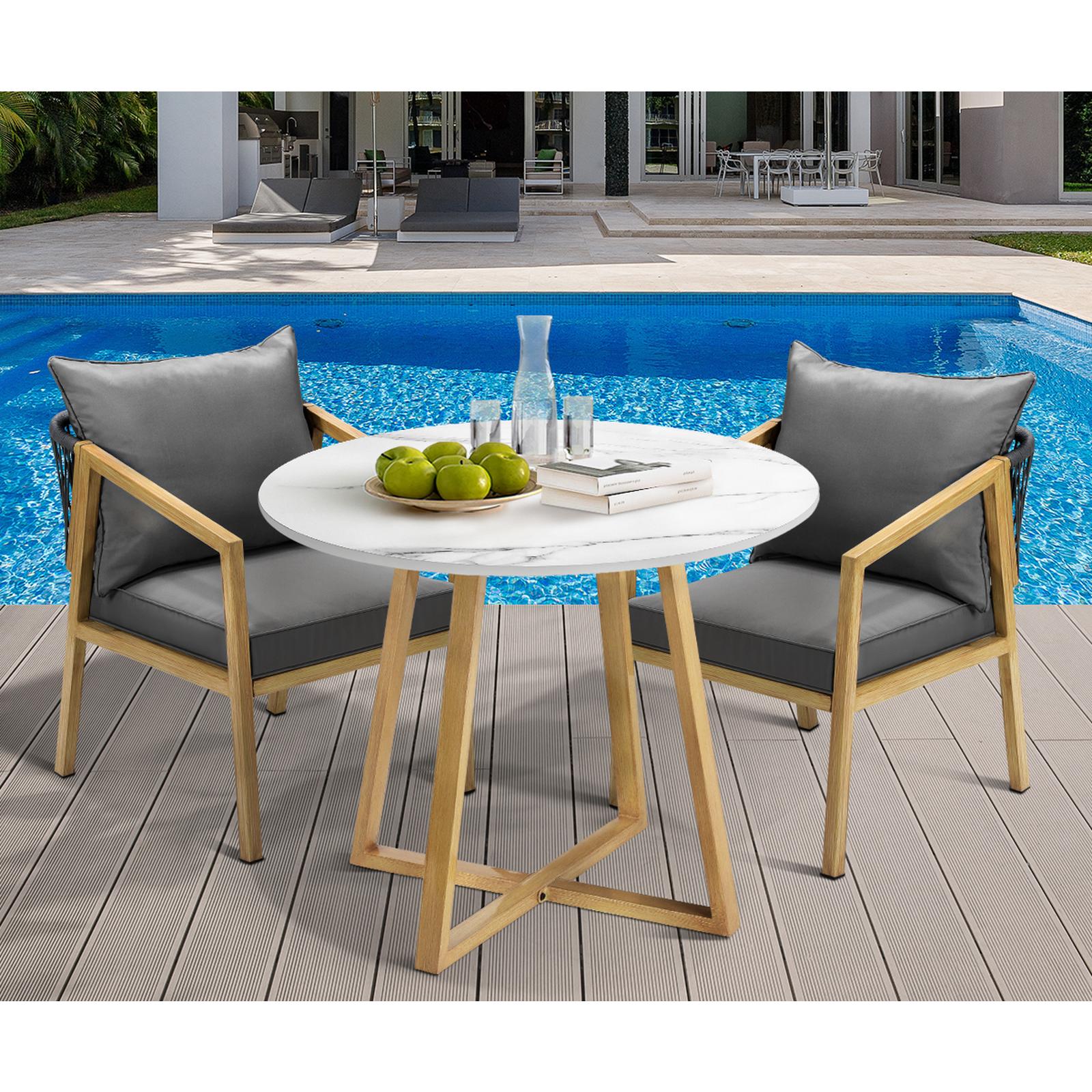 Livsip 3PCS Outdoor Dining Setting 90cm Table Lounge Chairs Patio Furniture Set - Sunyee