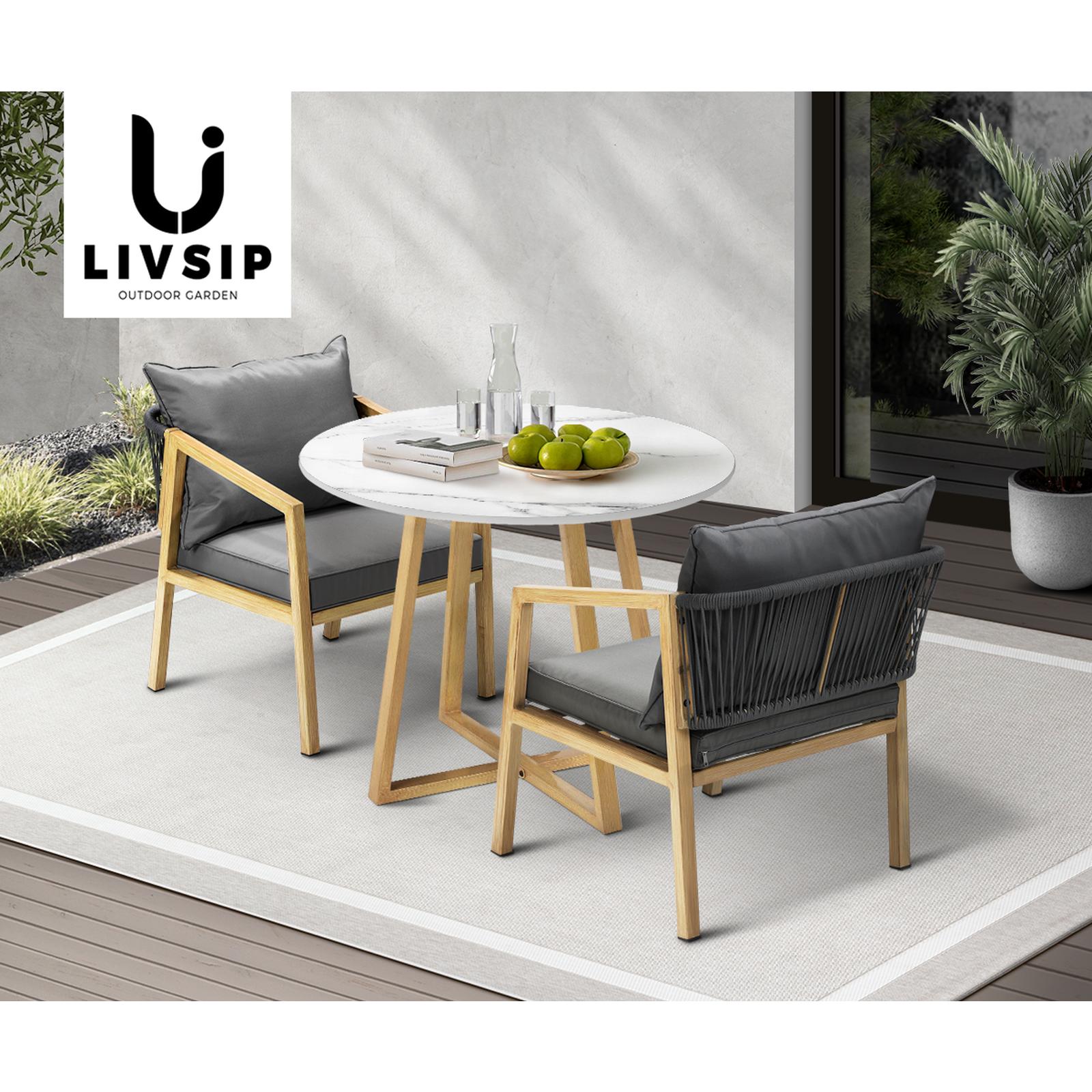 Livsip 3PCS Outdoor Dining Setting 90cm Table Lounge Chairs Patio Furniture Set - Sunyee