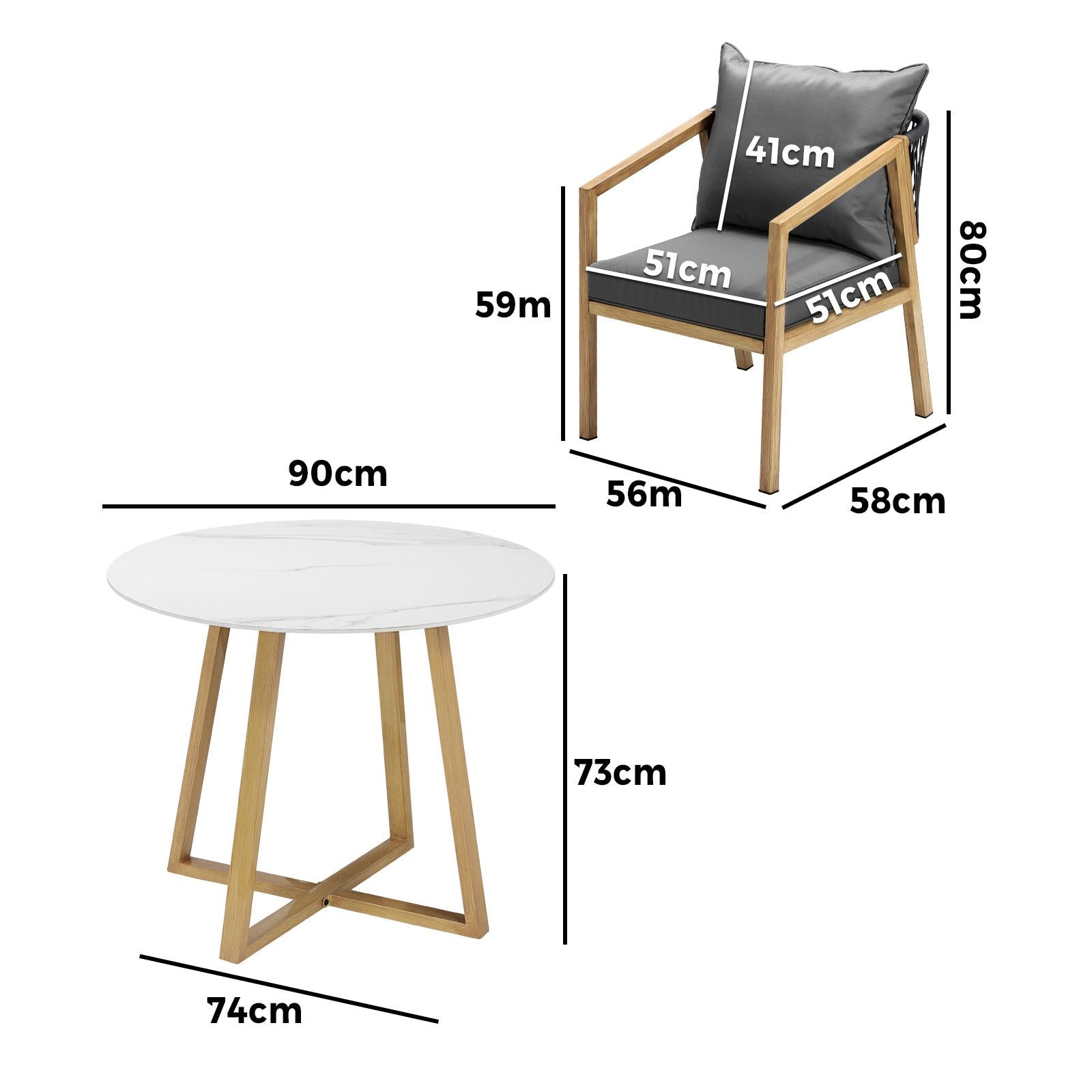 Livsip 3PCS Outdoor Dining Setting 90cm Table Lounge Chairs Patio Furniture Set - Sunyee