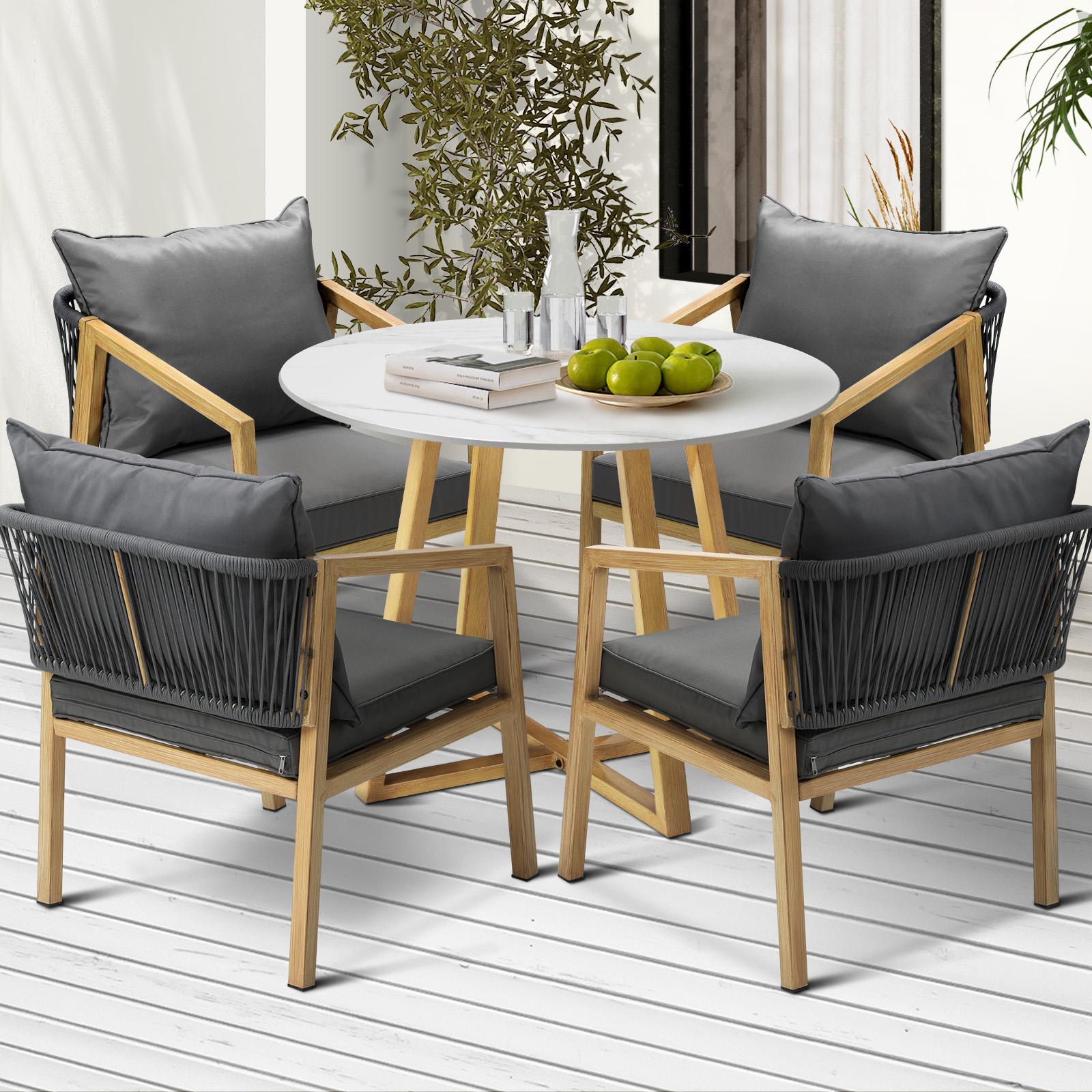 Livsip 5PCS Outdoor Dining Setting 90cm Table Lounge Chairs Patio Furniture Set - Sunyee
