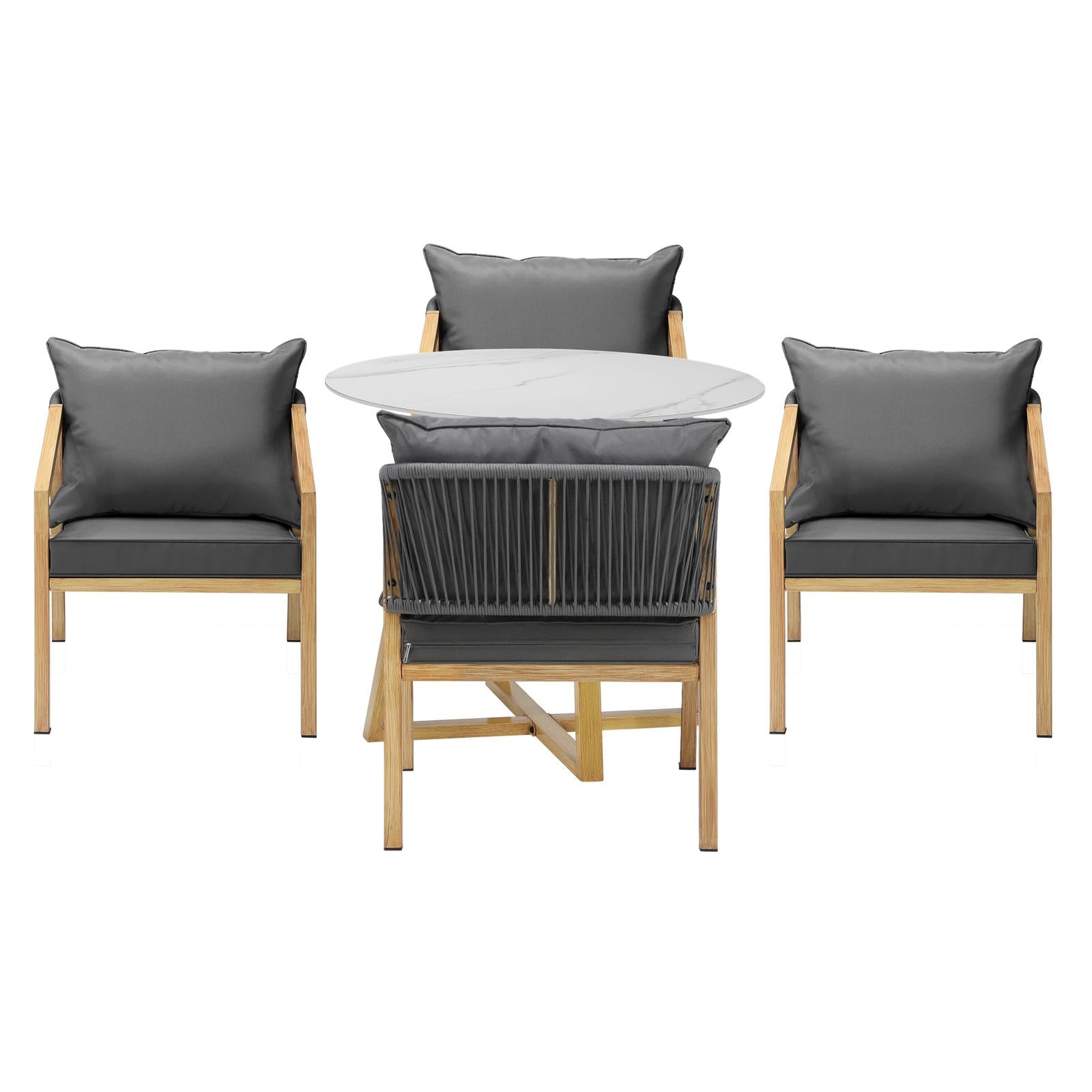 Livsip 5PCS Outdoor Dining Setting 90cm Table Lounge Chairs Patio Furniture Set - Sunyee
