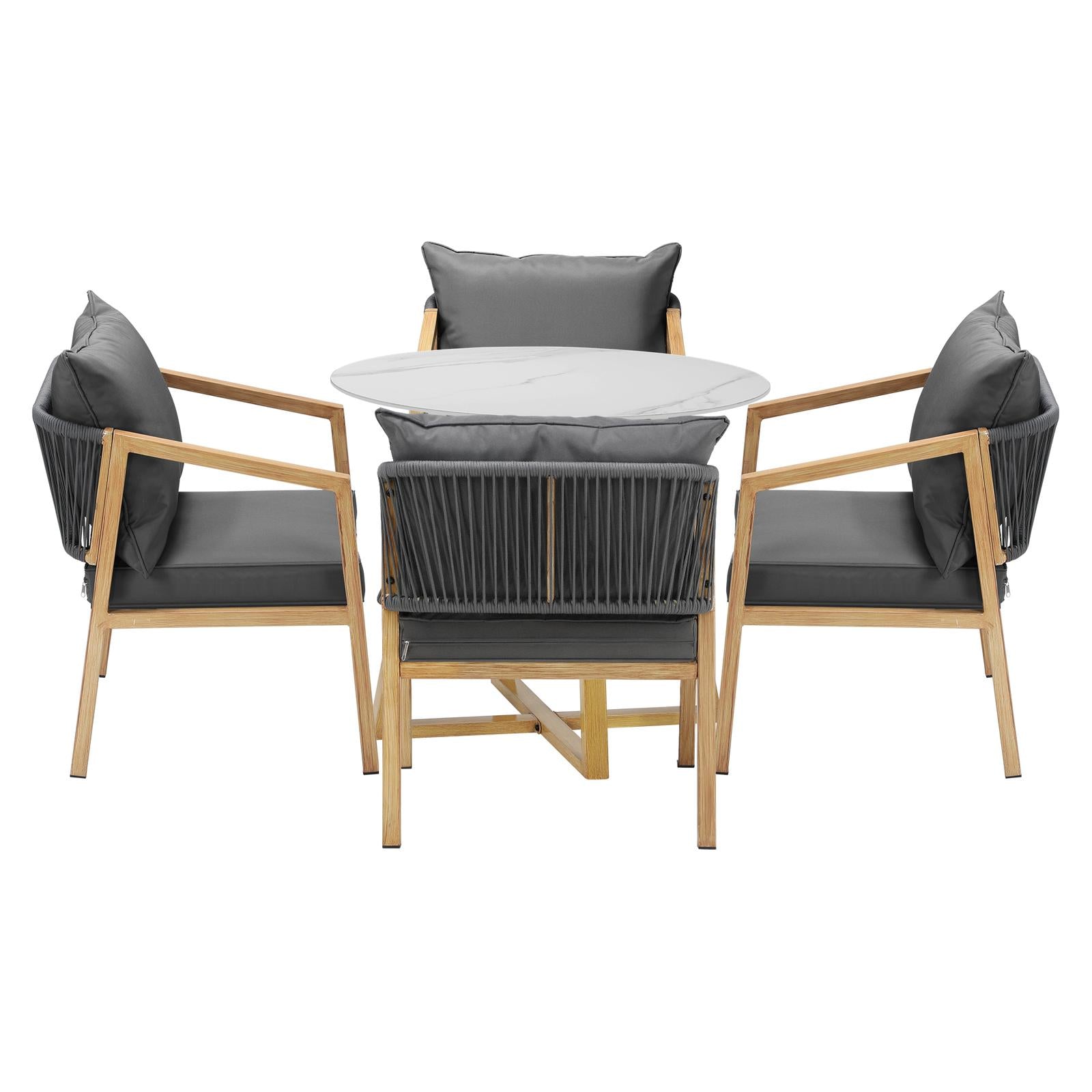 Livsip 5PCS Outdoor Dining Setting 90cm Table Lounge Chairs Patio Furniture Set - Sunyee