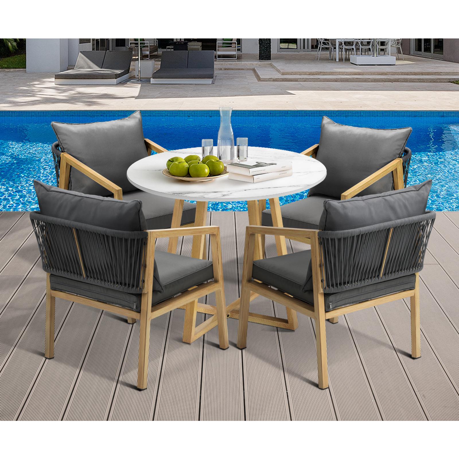 Livsip 5PCS Outdoor Dining Setting 90cm Table Lounge Chairs Patio Furniture Set - Sunyee