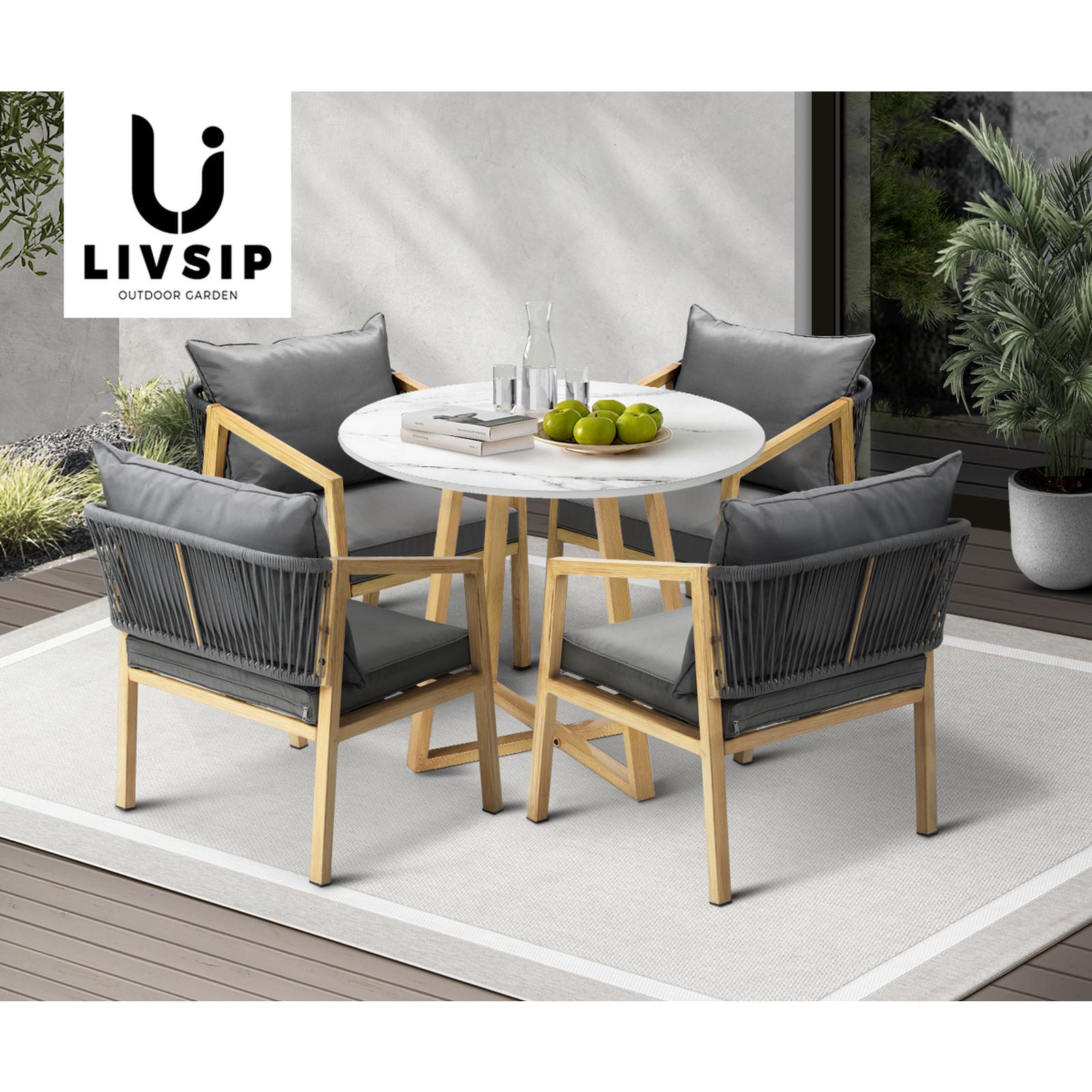 Livsip 5PCS Outdoor Dining Setting 90cm Table Lounge Chairs Patio Furniture Set - Sunyee