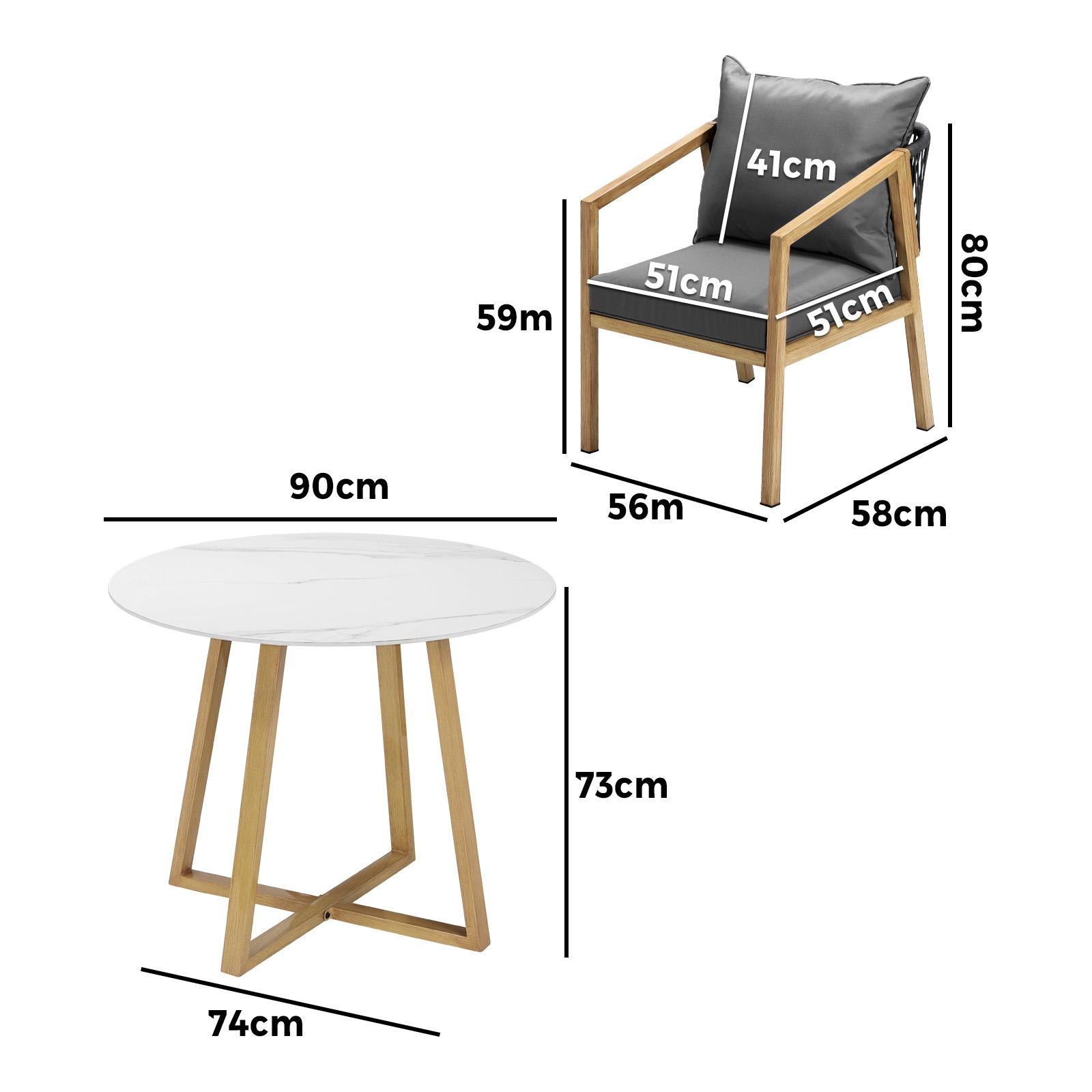 Livsip 5PCS Outdoor Dining Setting 90cm Table Lounge Chairs Patio Furniture Set - Sunyee