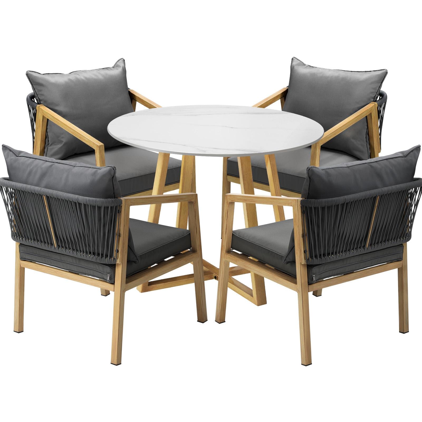 Livsip 5PCS Outdoor Dining Setting 90cm Table Lounge Chairs Patio Furniture Set - Sunyee