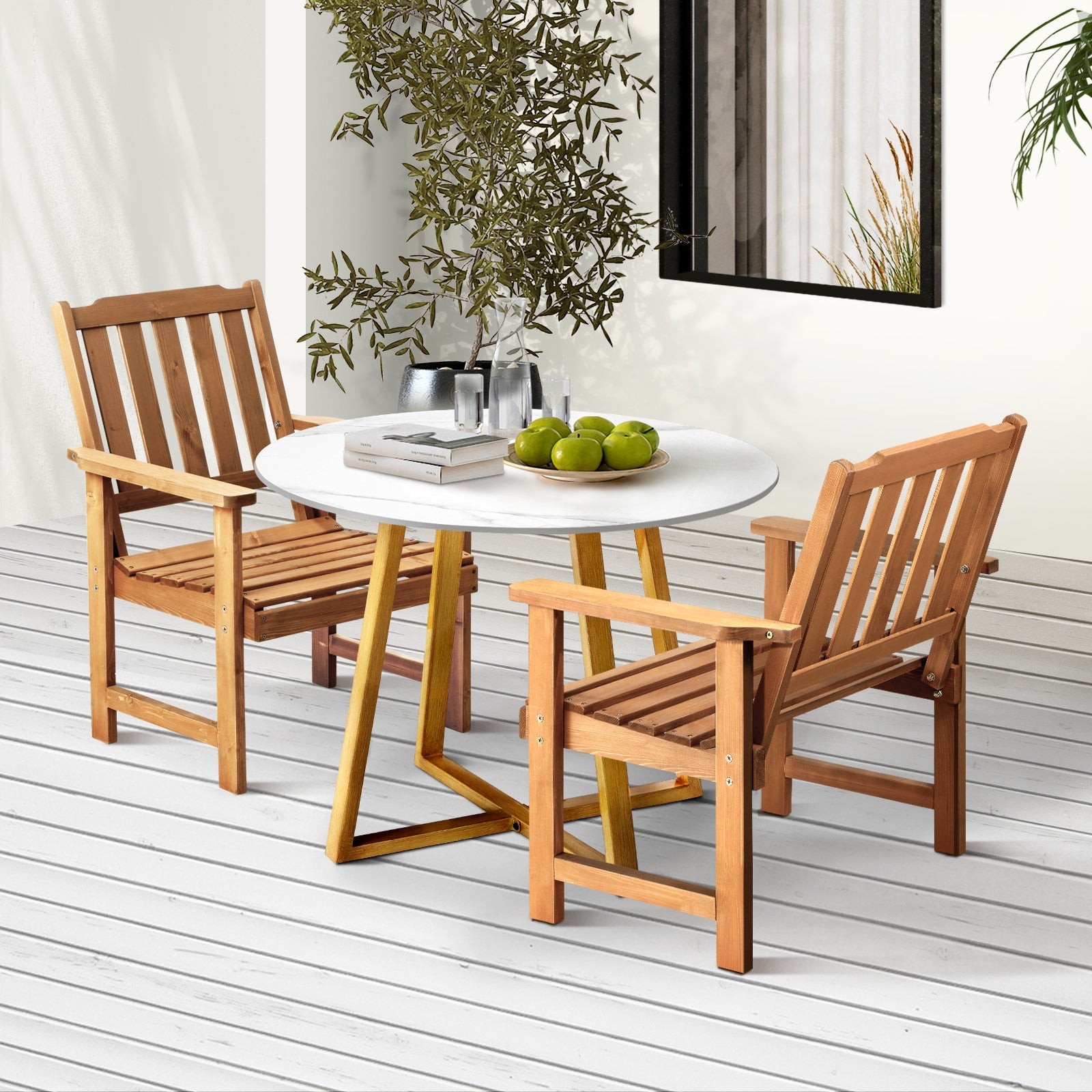 Livsip Outdoor Patio Set Solid Wood Chair and Table 3PC Furniture Dining Setting - Sunyee