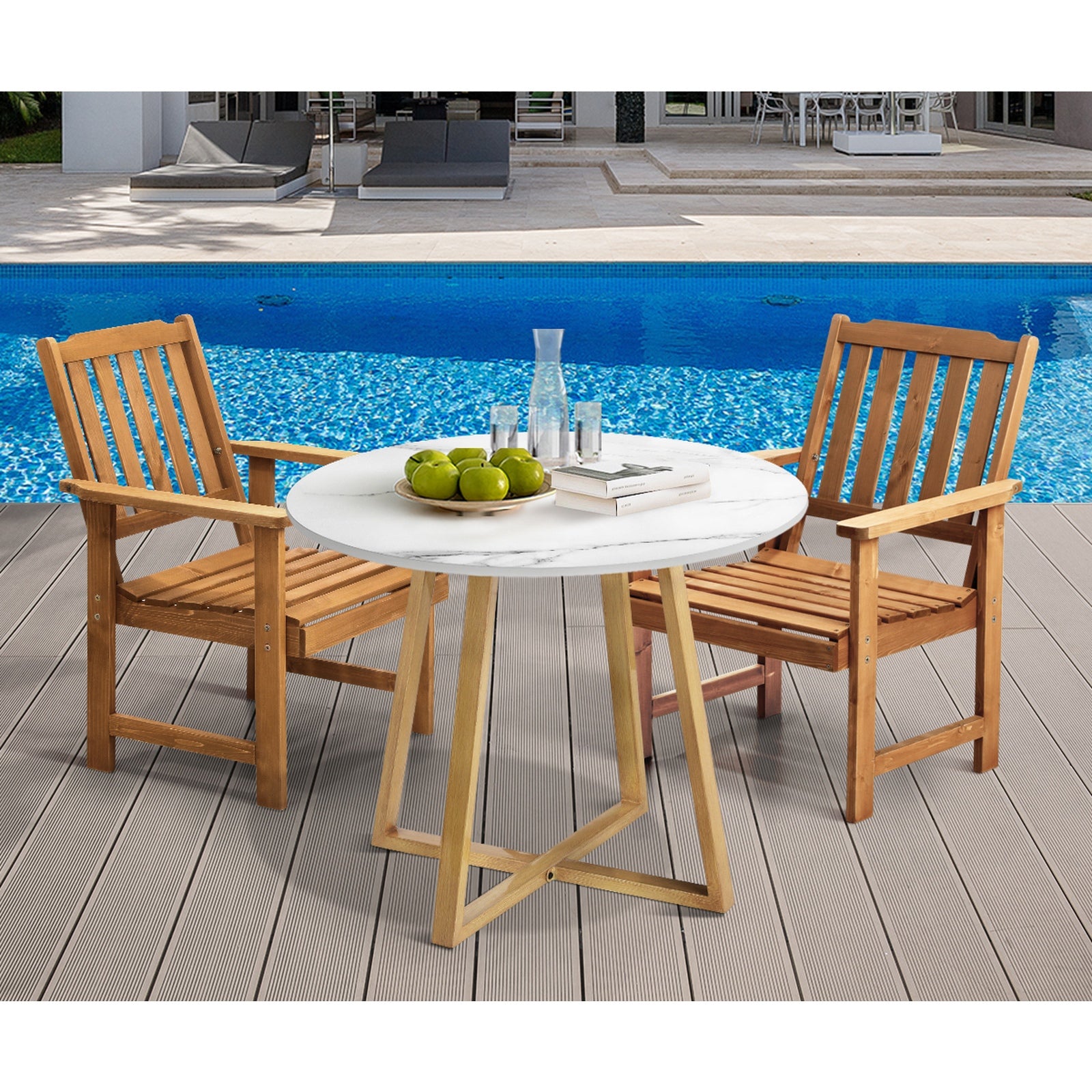 Livsip Outdoor Patio Set Solid Wood Chair and Table 3PC Furniture Dining Setting - Sunyee