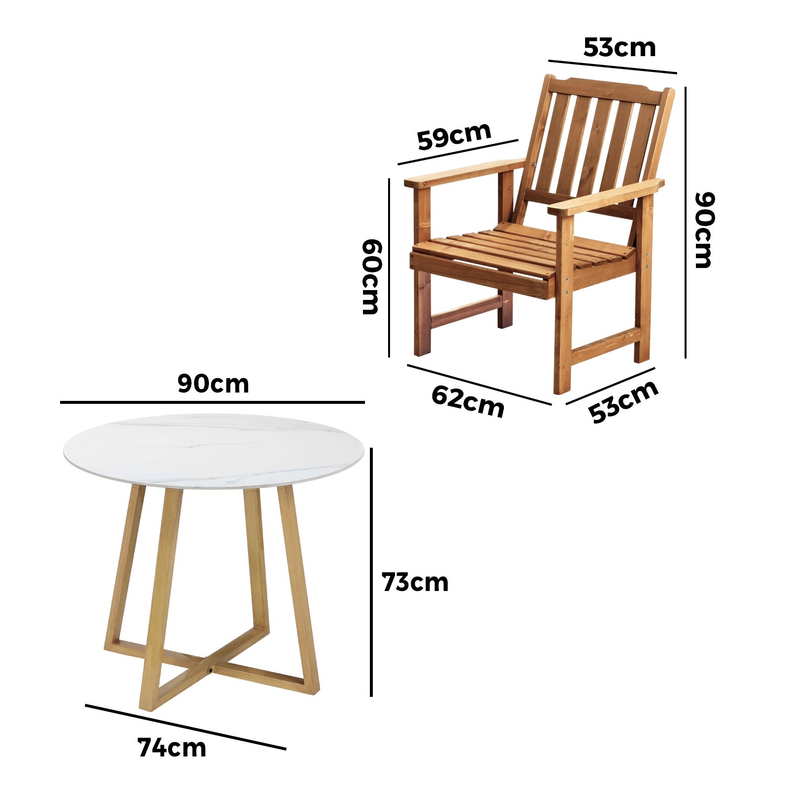 Livsip Outdoor Patio Set Solid Wood Chair and Table 3PC Furniture Dining Setting - Sunyee