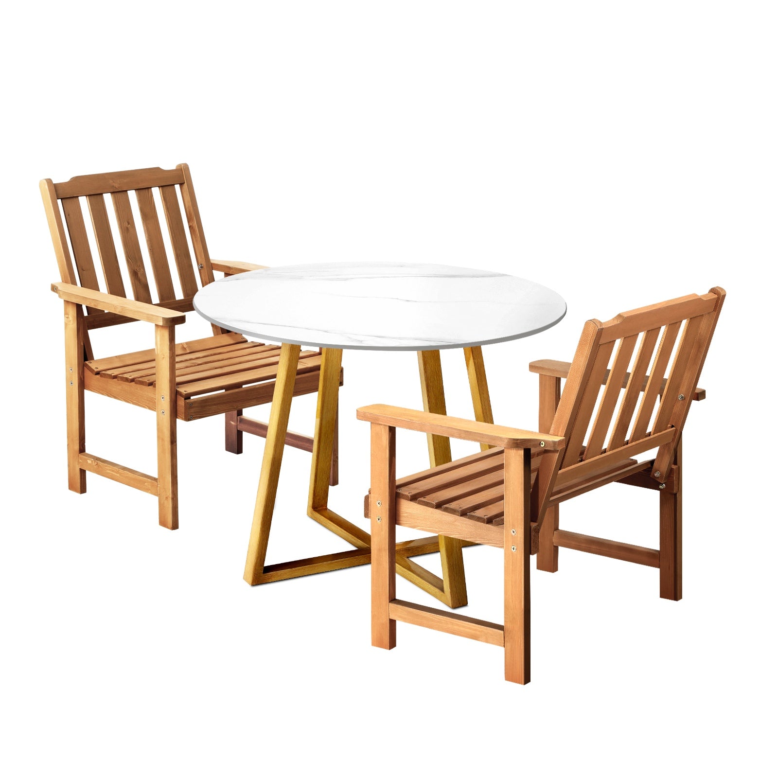 Livsip Outdoor Patio Set Solid Wood Chair and Table 3PC Furniture Dining Setting - Sunyee