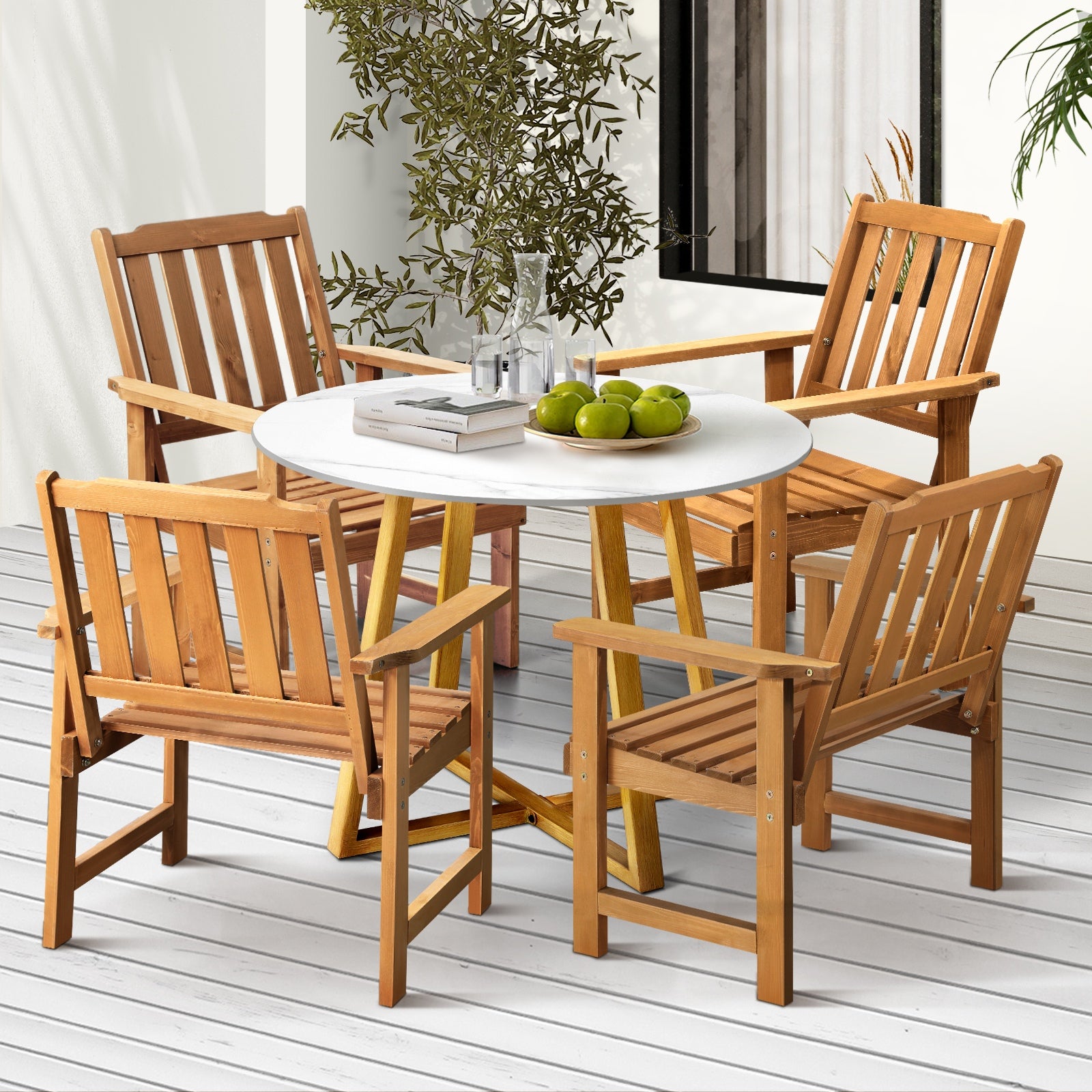 Livsip Outdoor Patio Set Solid Wood Chair and Table 5PC Furniture Dining Setting - Sunyee