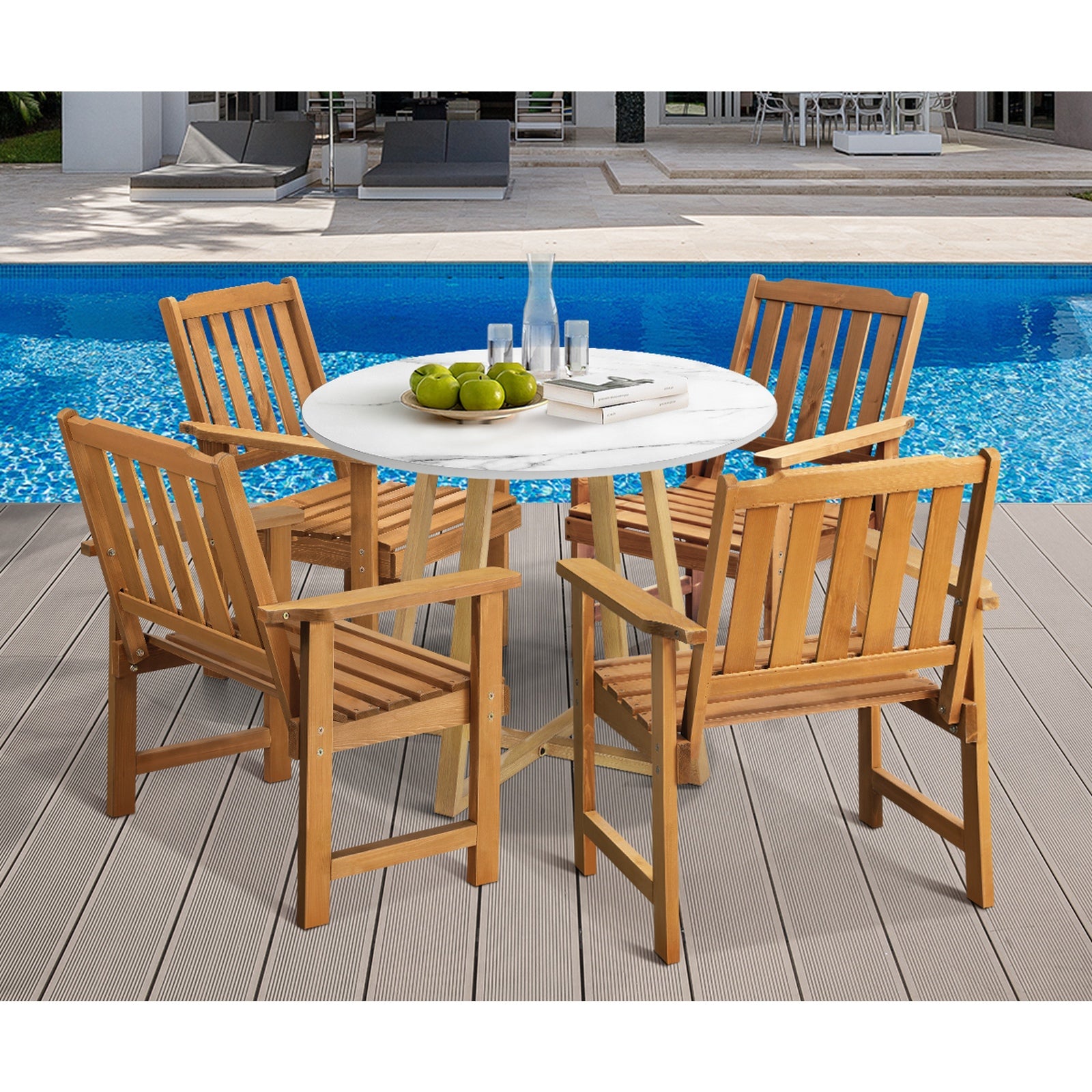 Livsip Outdoor Patio Set Solid Wood Chair and Table 5PC Furniture Dining Setting - Sunyee