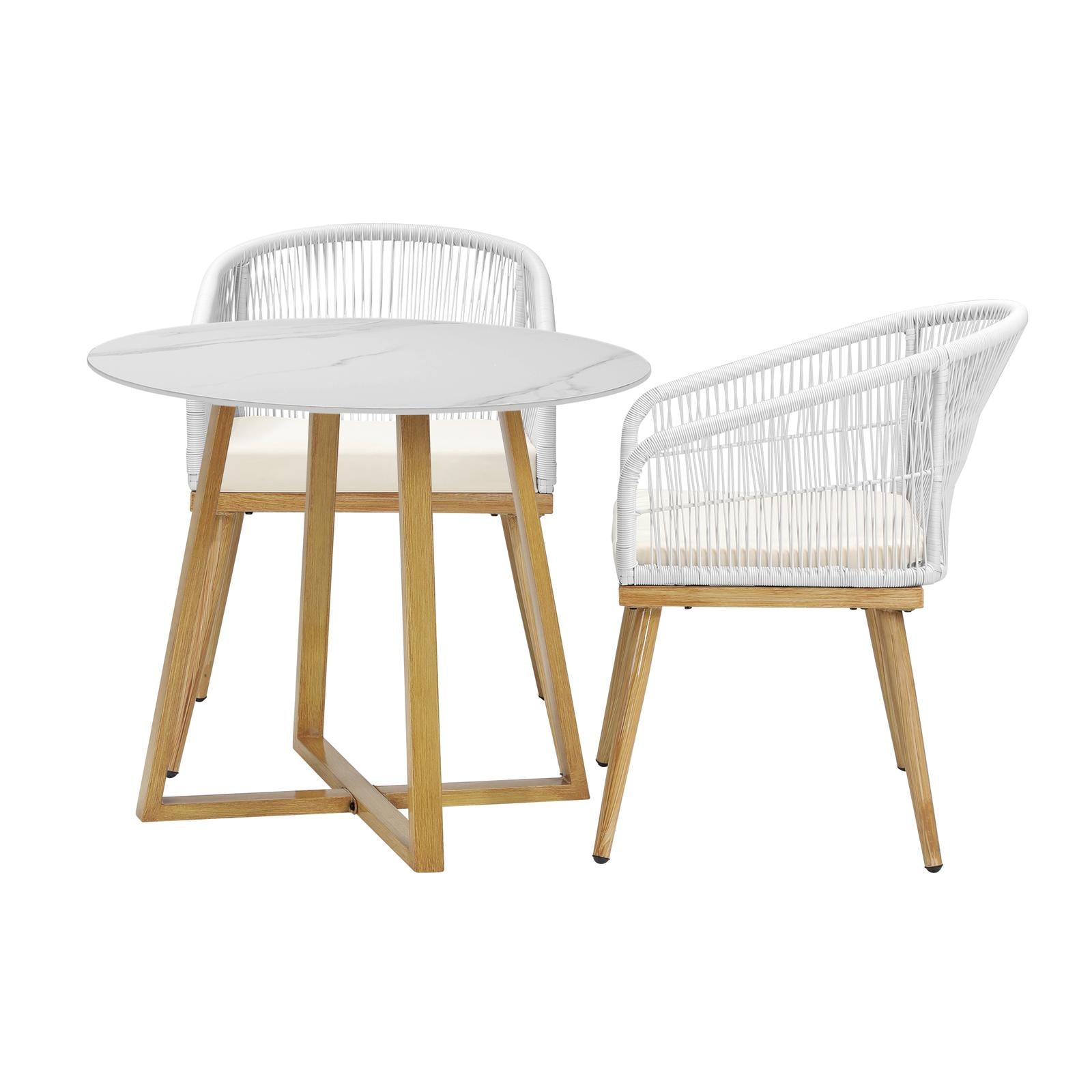 Livsip 3 Piece Outdoor Dining Setting Table Lounge Chairs Patio Furniture Set - Sunyee