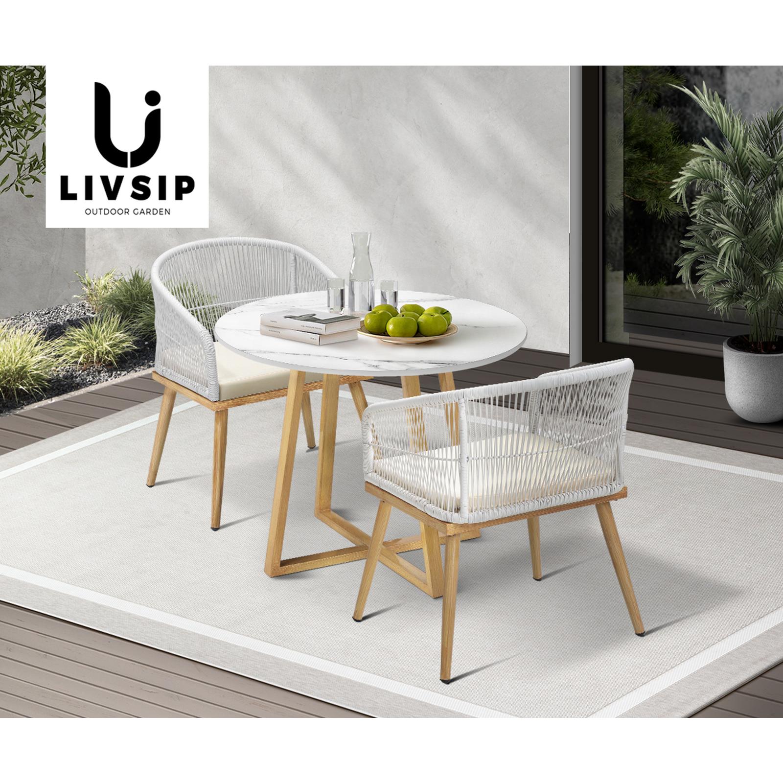 Livsip 3 Piece Outdoor Dining Setting Table Lounge Chairs Patio Furniture Set - Sunyee