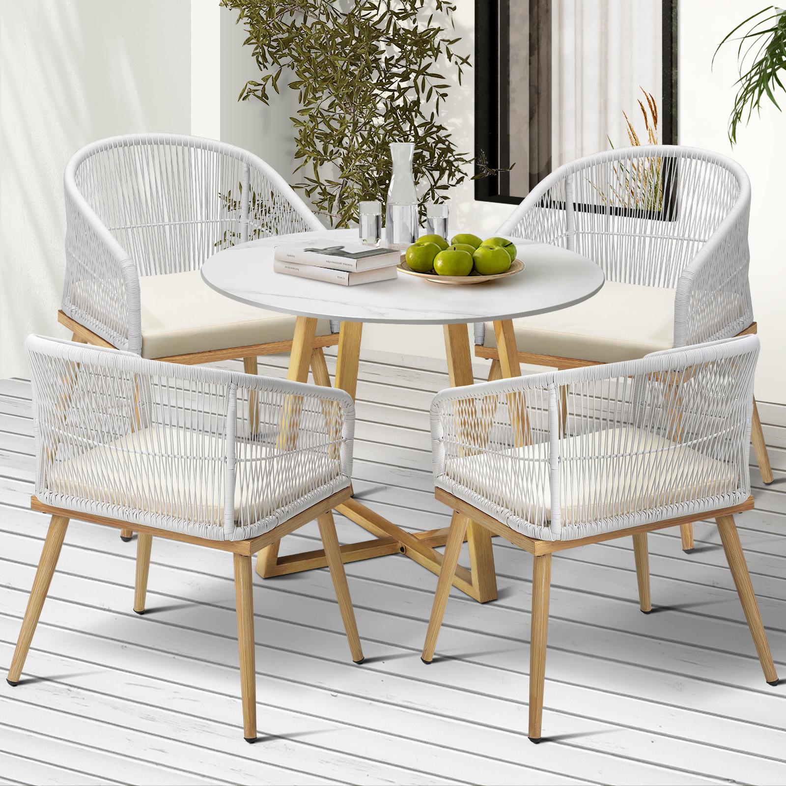 Livsip 5 Piece Outdoor Dining Setting Table Lounge Chairs Patio Furniture Set - Sunyee