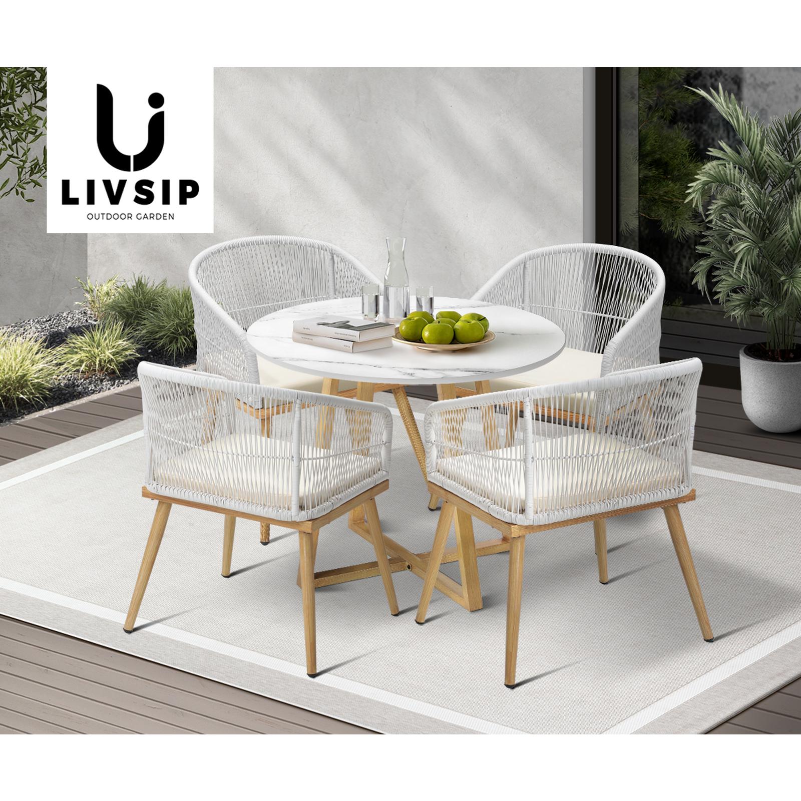 Livsip 5 Piece Outdoor Dining Setting Table Lounge Chairs Patio Furniture Set - Sunyee