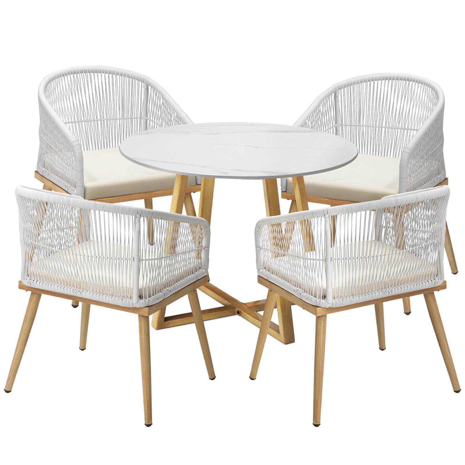 Livsip 5 Piece Outdoor Dining Setting Table Lounge Chairs Patio Furniture Set - Sunyee