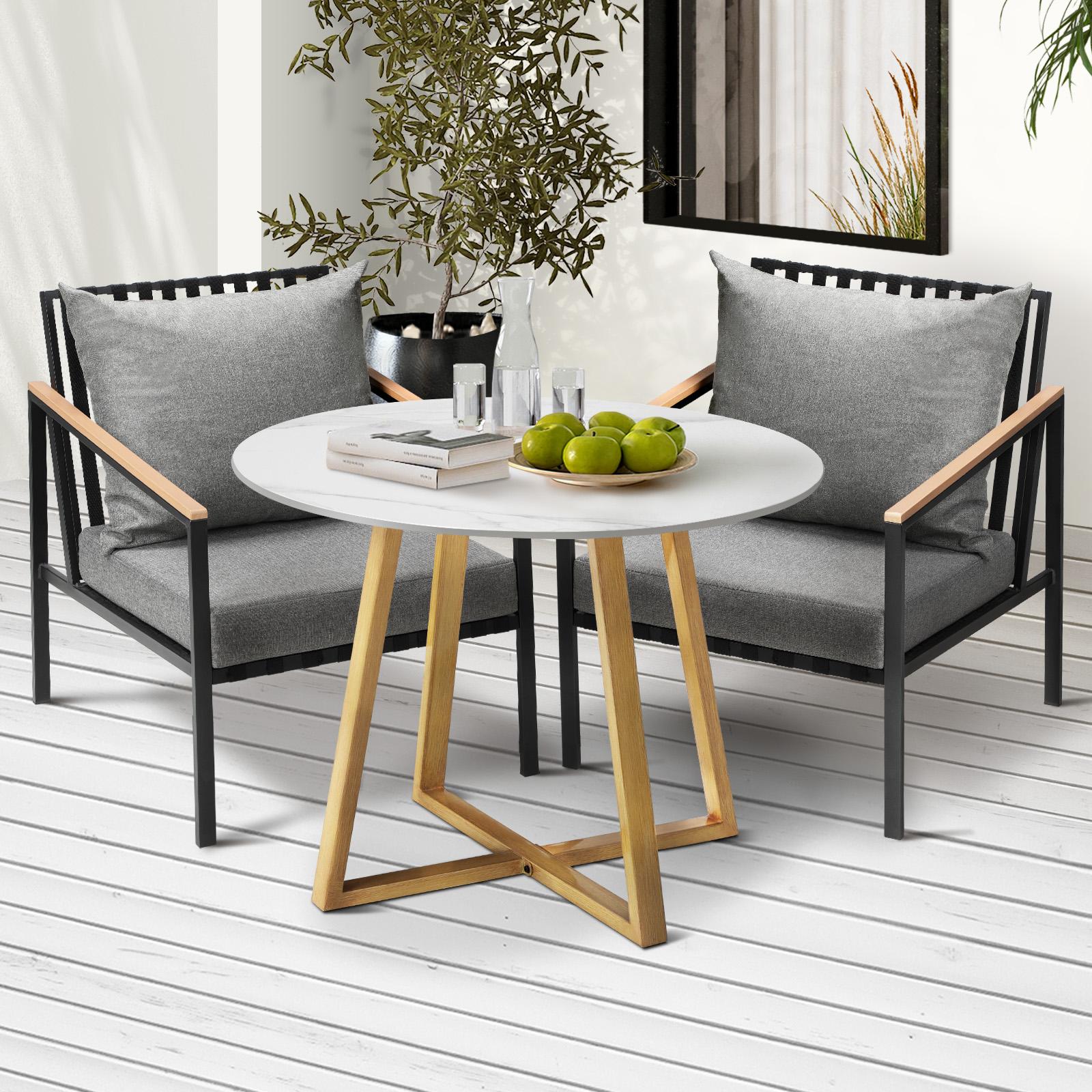 Livsip 3 Piece Outdoor Dining Setting Sintered Stone Table Patio Furniture Set - Sunyee