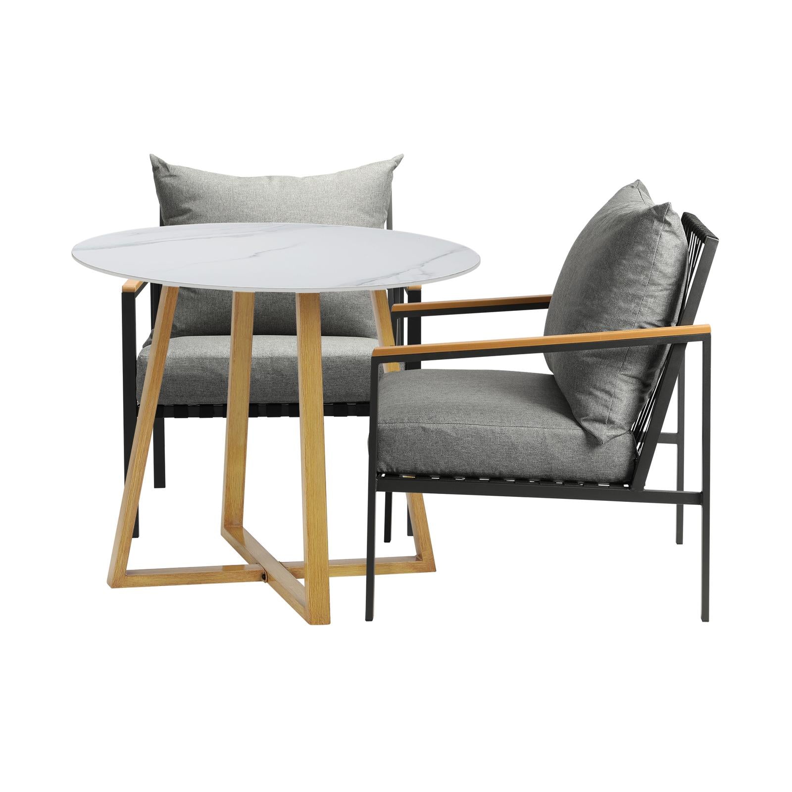 Livsip 3 Piece Outdoor Dining Setting Sintered Stone Table Patio Furniture Set - Sunyee