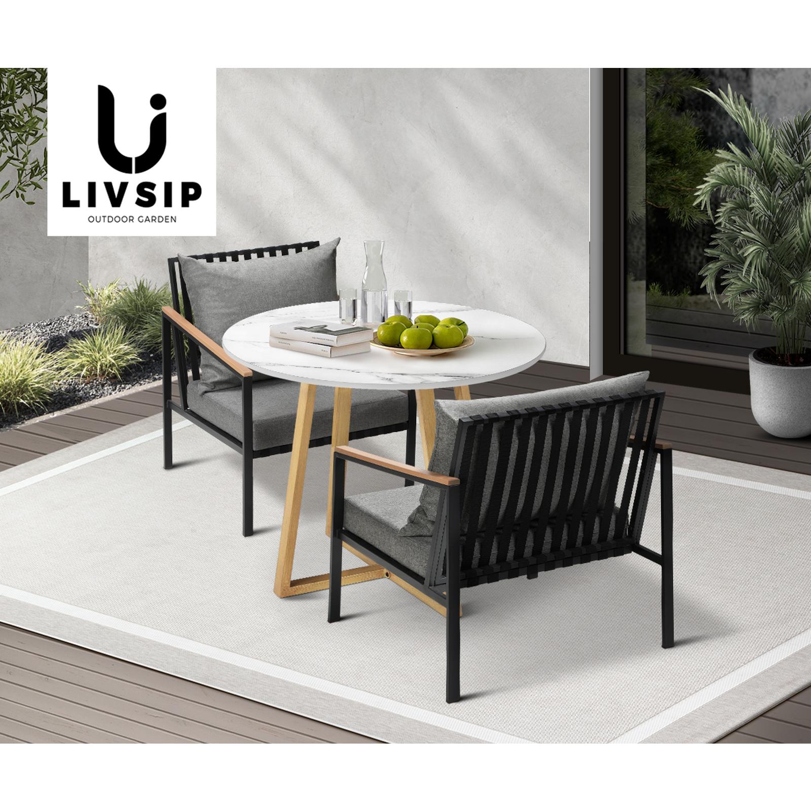Livsip 3 Piece Outdoor Dining Setting Sintered Stone Table Patio Furniture Set - Sunyee
