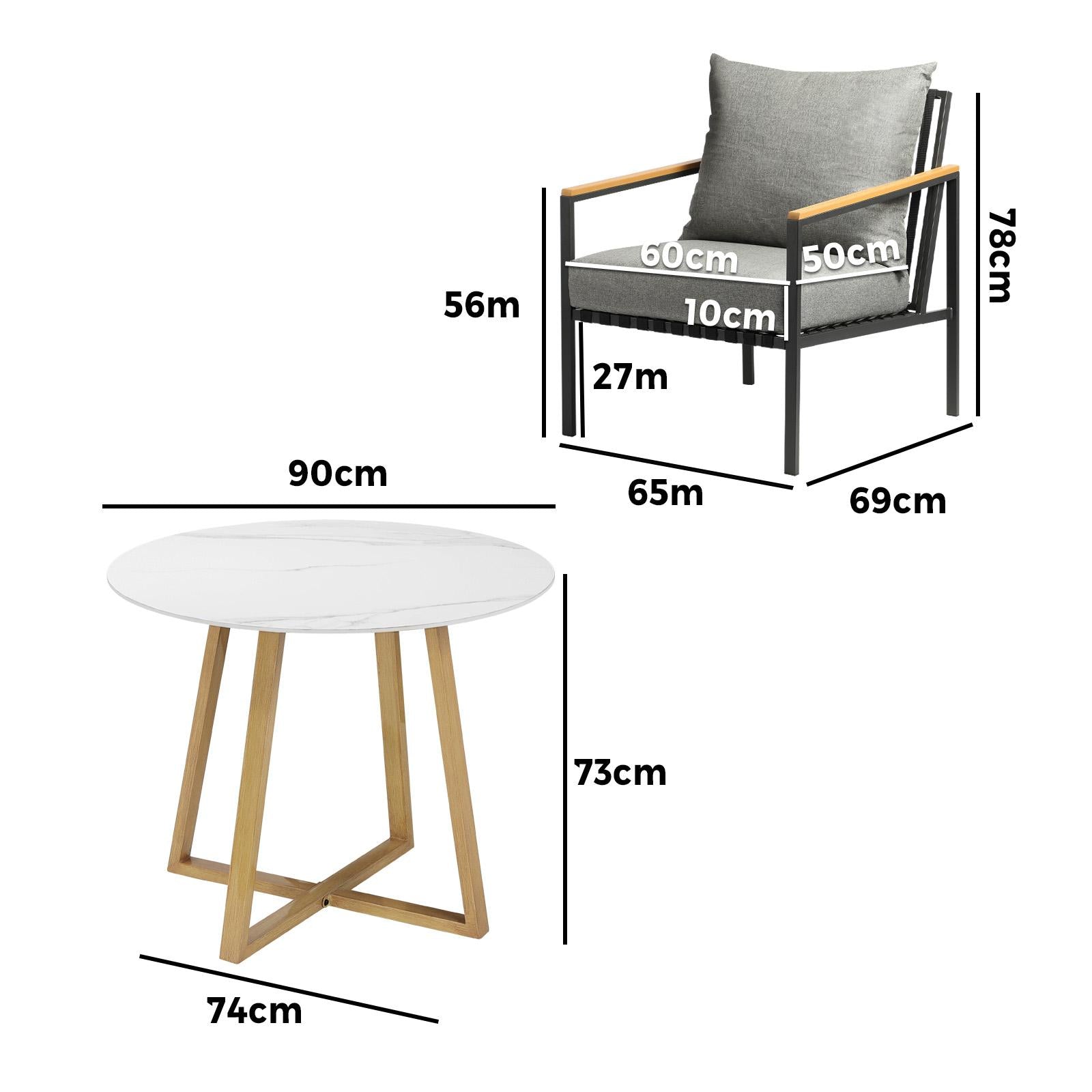 Livsip 3 Piece Outdoor Dining Setting Sintered Stone Table Patio Furniture Set - Sunyee