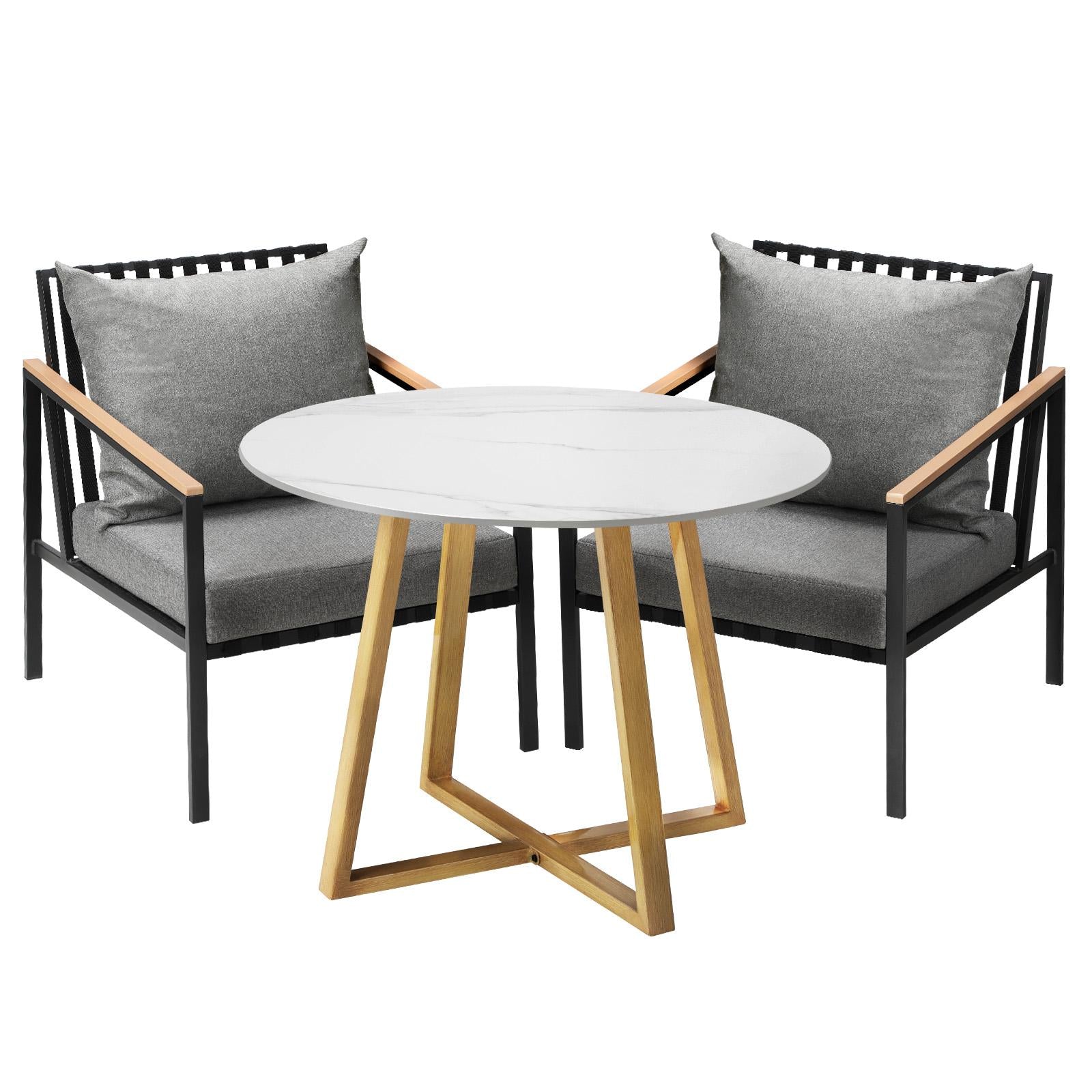 Livsip 3 Piece Outdoor Dining Setting Sintered Stone Table Patio Furniture Set - Sunyee
